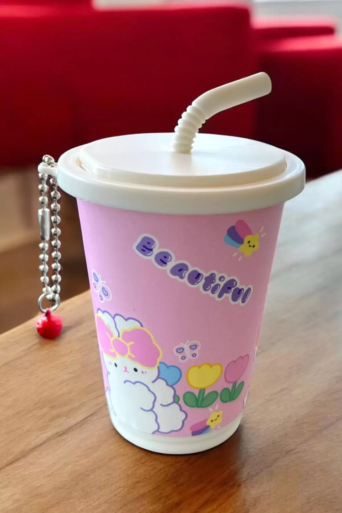 Pembe Renk Milkshake Figürlü Anahtarlık Detaylı Kutulu Islak Mendil