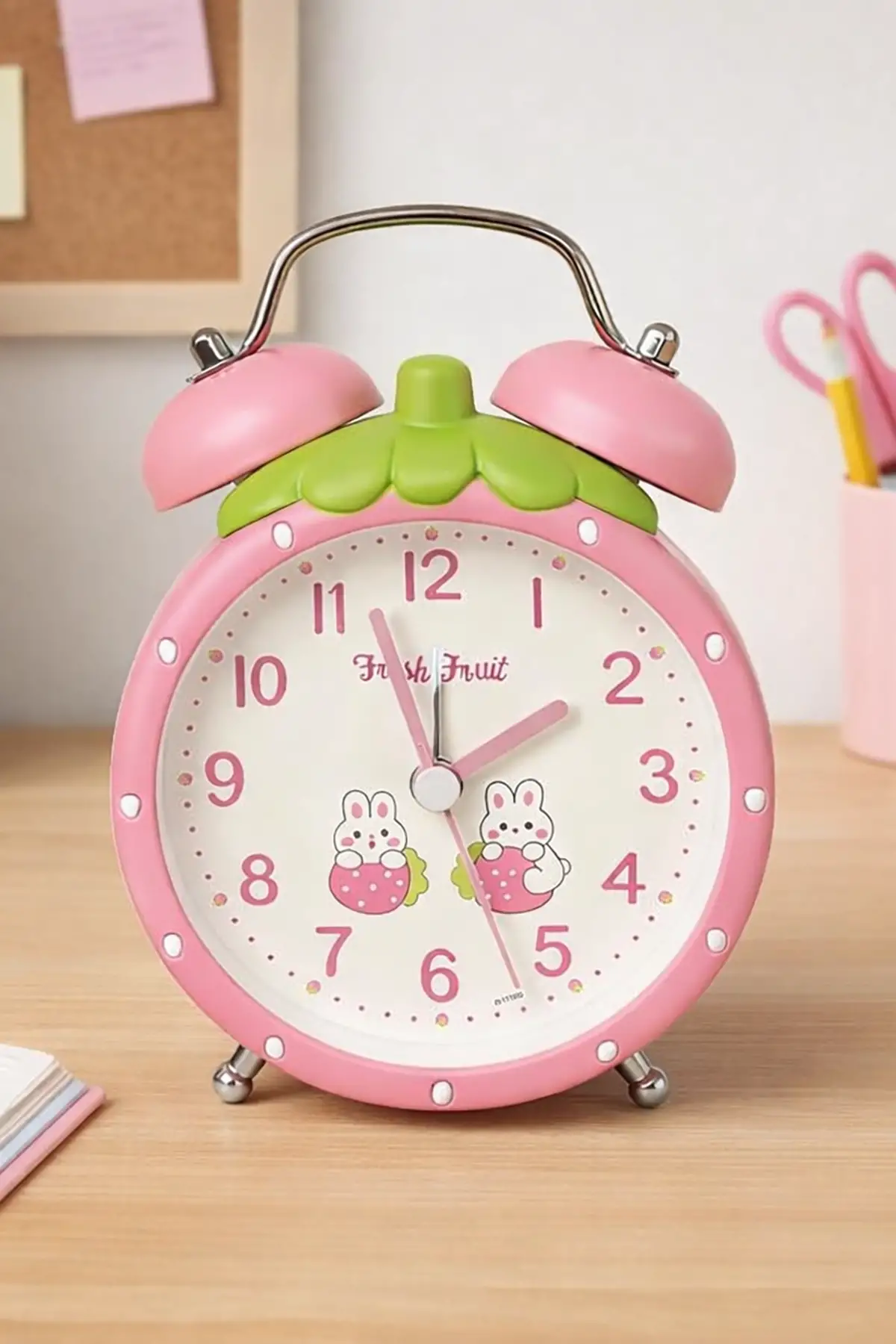 Pembe Renk Mini Dekoratif Işıklı Alarmlı Yuvarlak Masa Saati