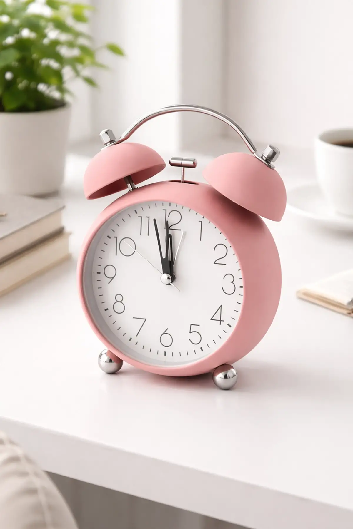 Pembe Renk Mini Dekoratif Işıklı Alarmlı Yuvarlak Masa Saati