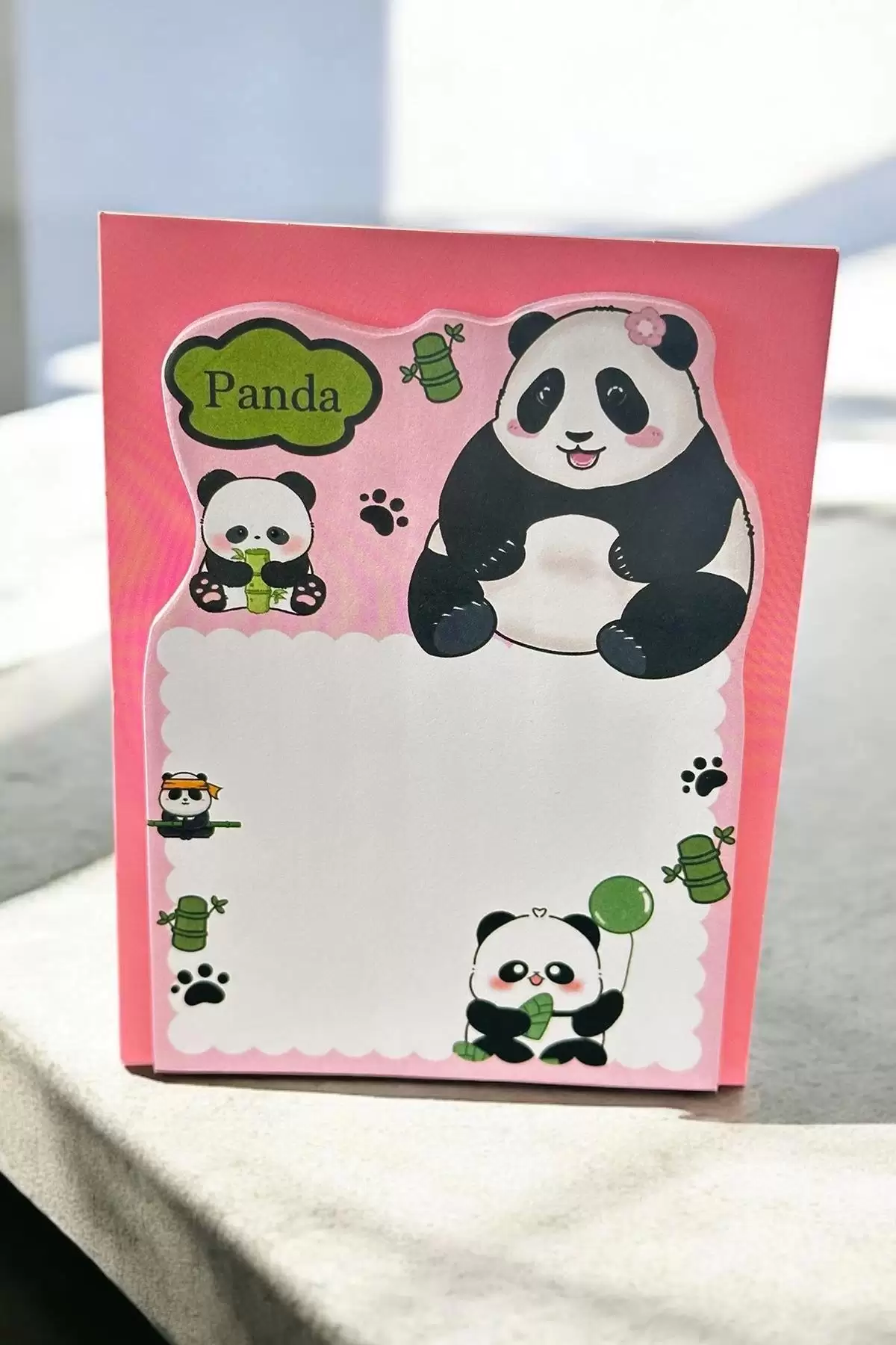 Pembe Renk Panda Figürlü Yapışkanlı Not Kağıdı