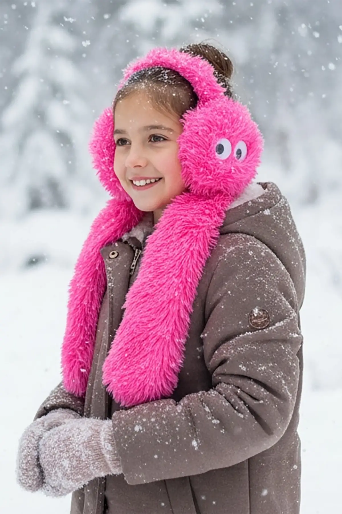 Pembe Renk Peluş Atkı Ve Kulaklık Set