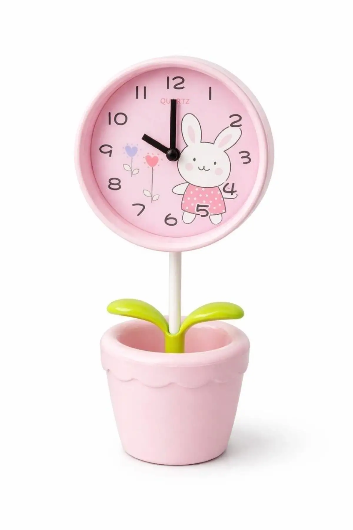 Pembe Renk Saksı Figürlü Işıklı Alarmlı Masa Saati