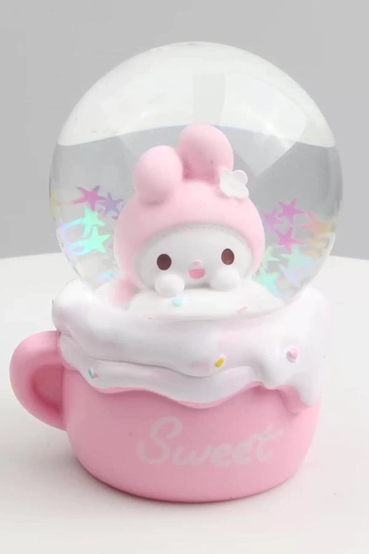 Pembe Renk Tavşan Figürlü Işıklı Kar Küresi