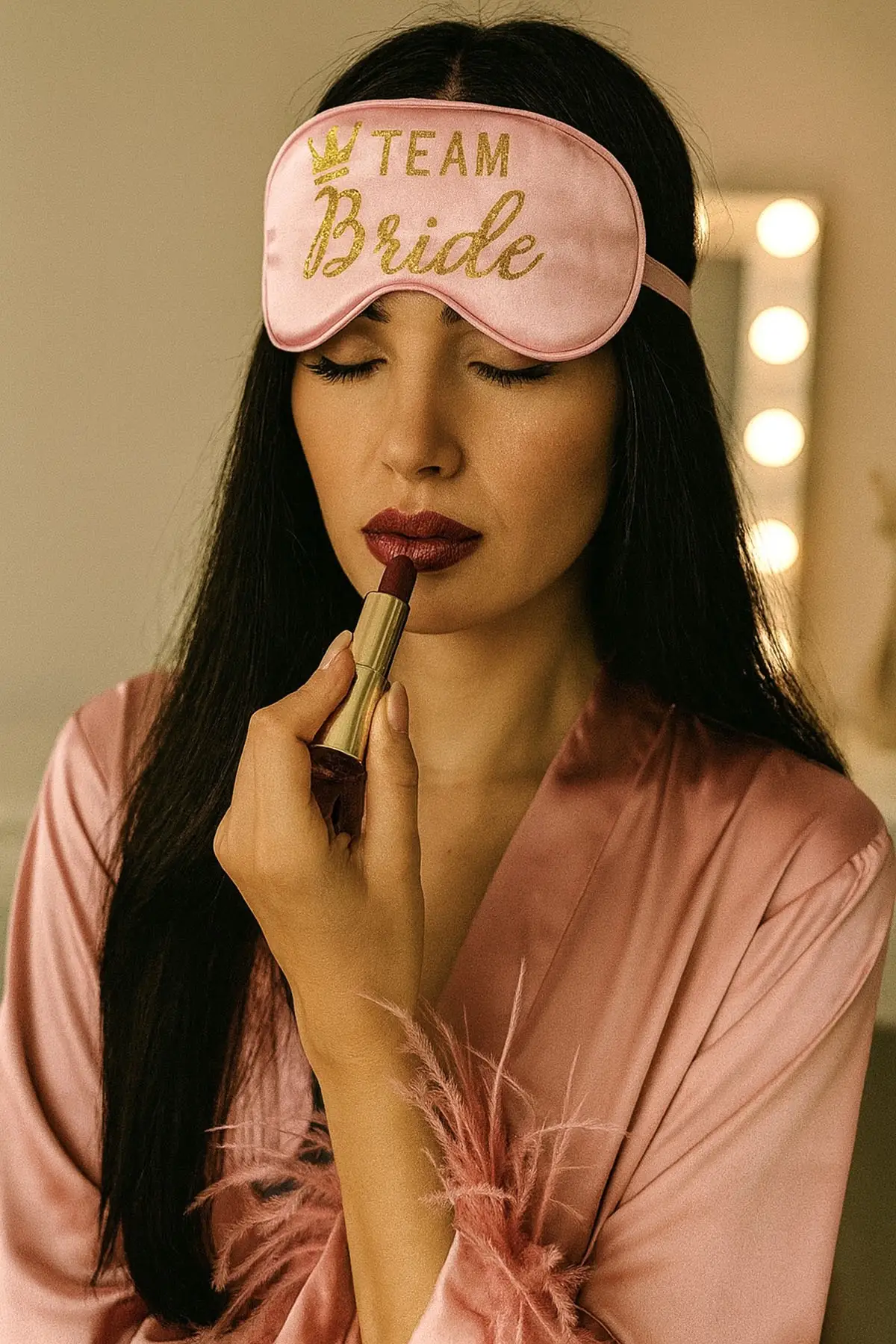 Pembe Renk Team Bride Yazılı Saten Uyku Bandı