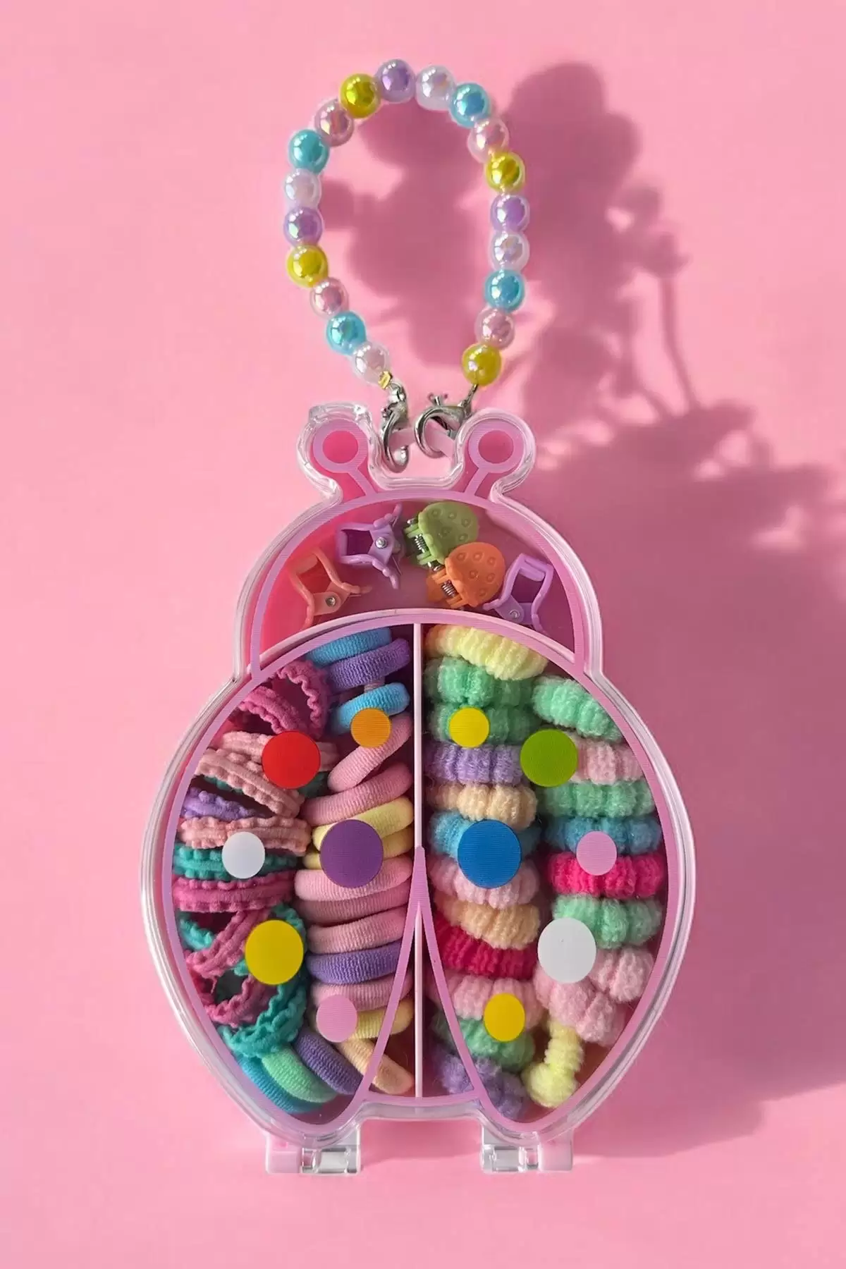 Pembe Renk Uğur Böceği Figürlü Çantalı Toka Set