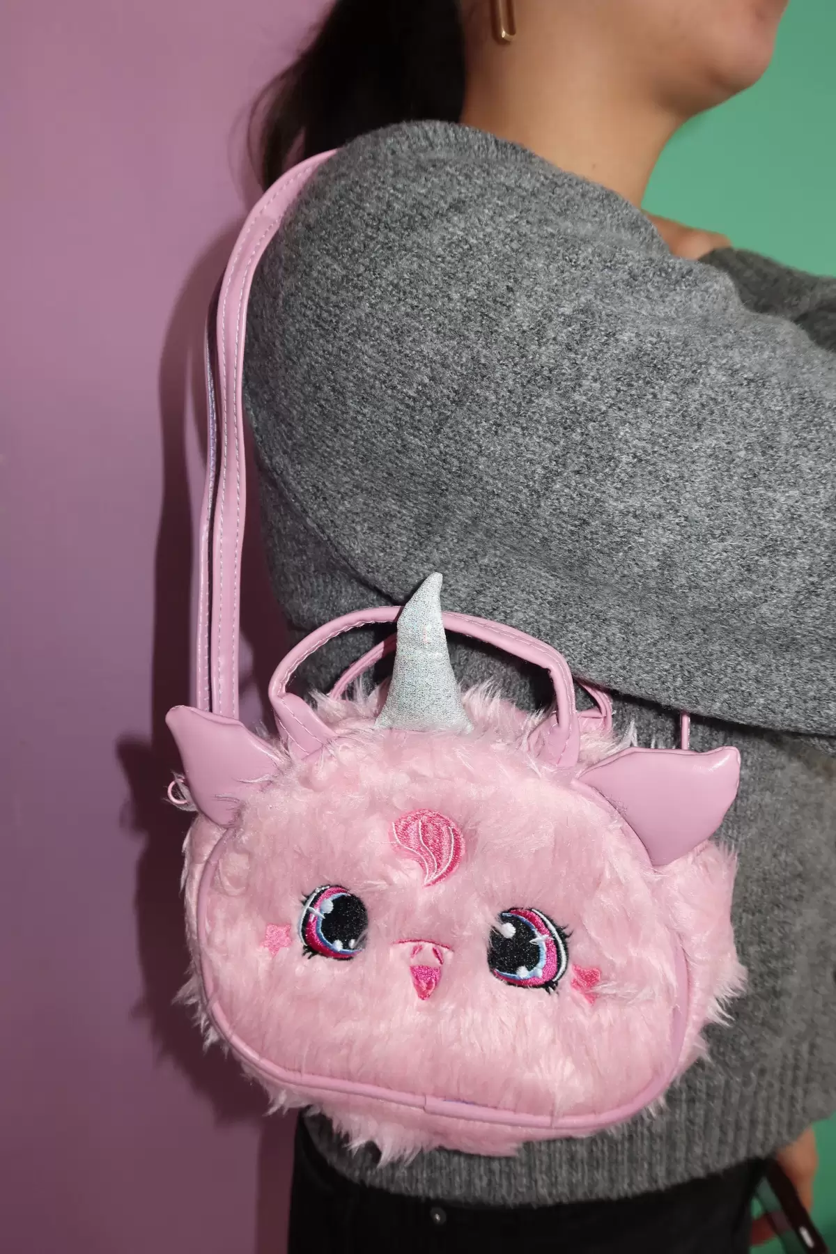 Pembe Renk Unicorn Figürlü Çocuk Çantası