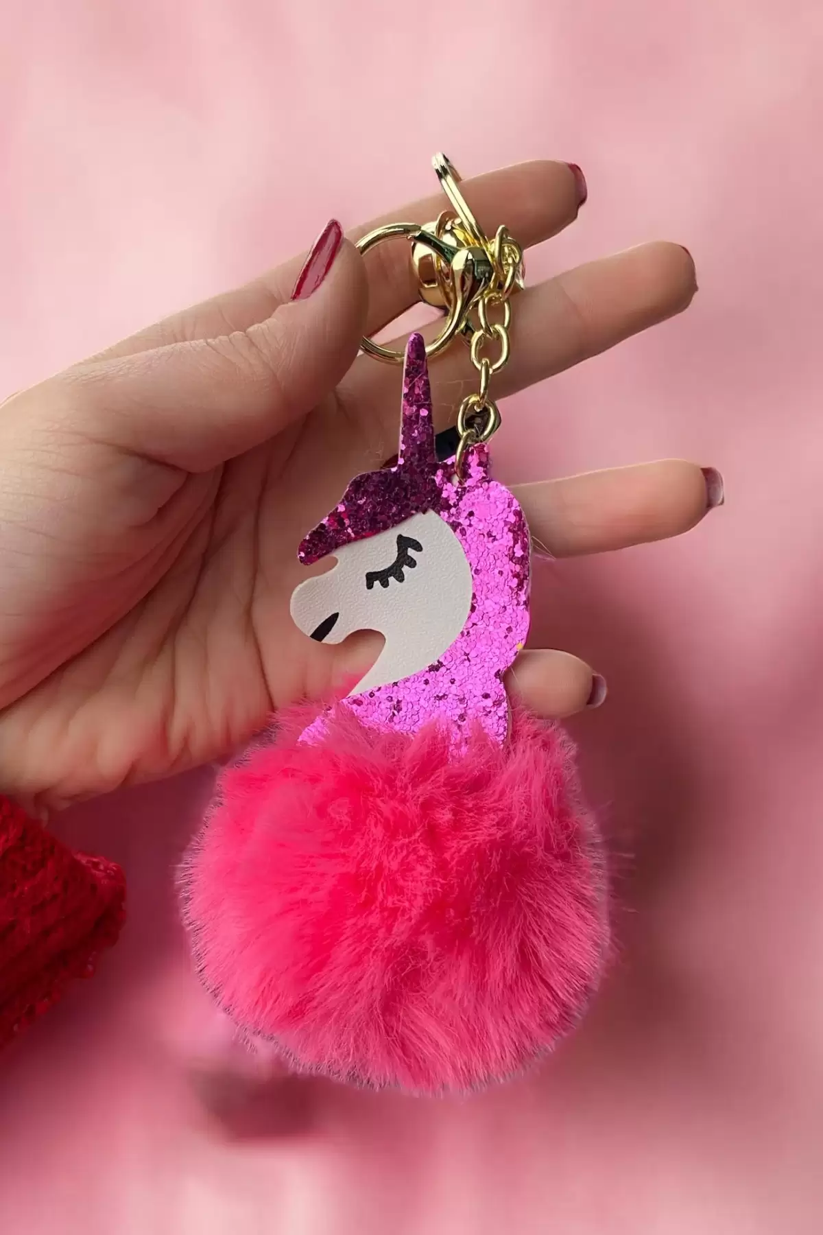 Pembe Renk Unicorn Figürlü Peluş Anahtarlık