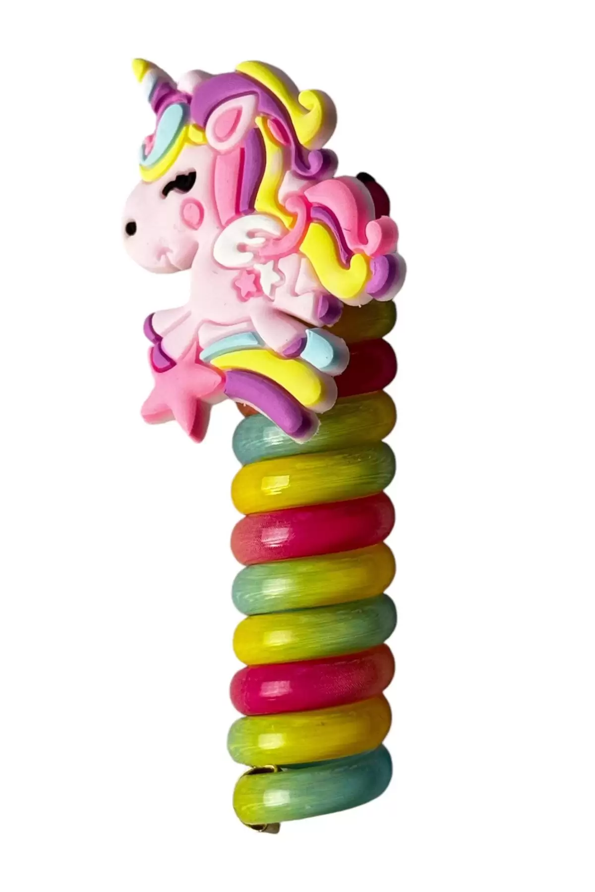 Pembe Renk Unicorn Figürlü Yaylı Spiral Toka