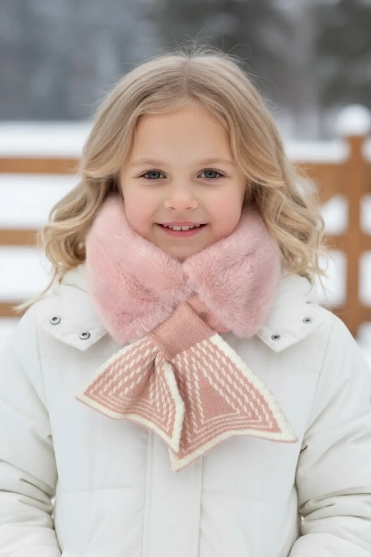 Pembe Ve Beyaz Renk Çocuk Peluş Atkı