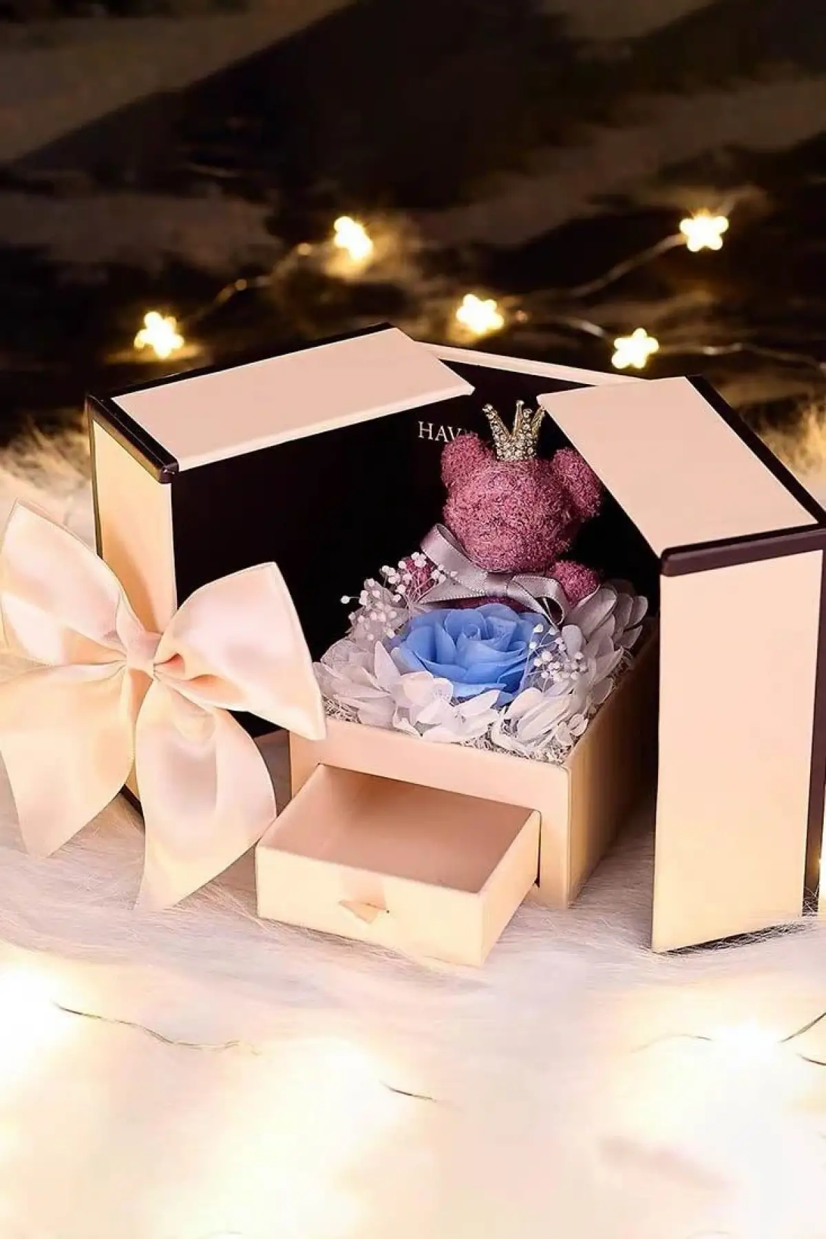 Pembe Ve Mavi Renk Ayıcık Figürlü Takı Organizerli Hediye Kutusu