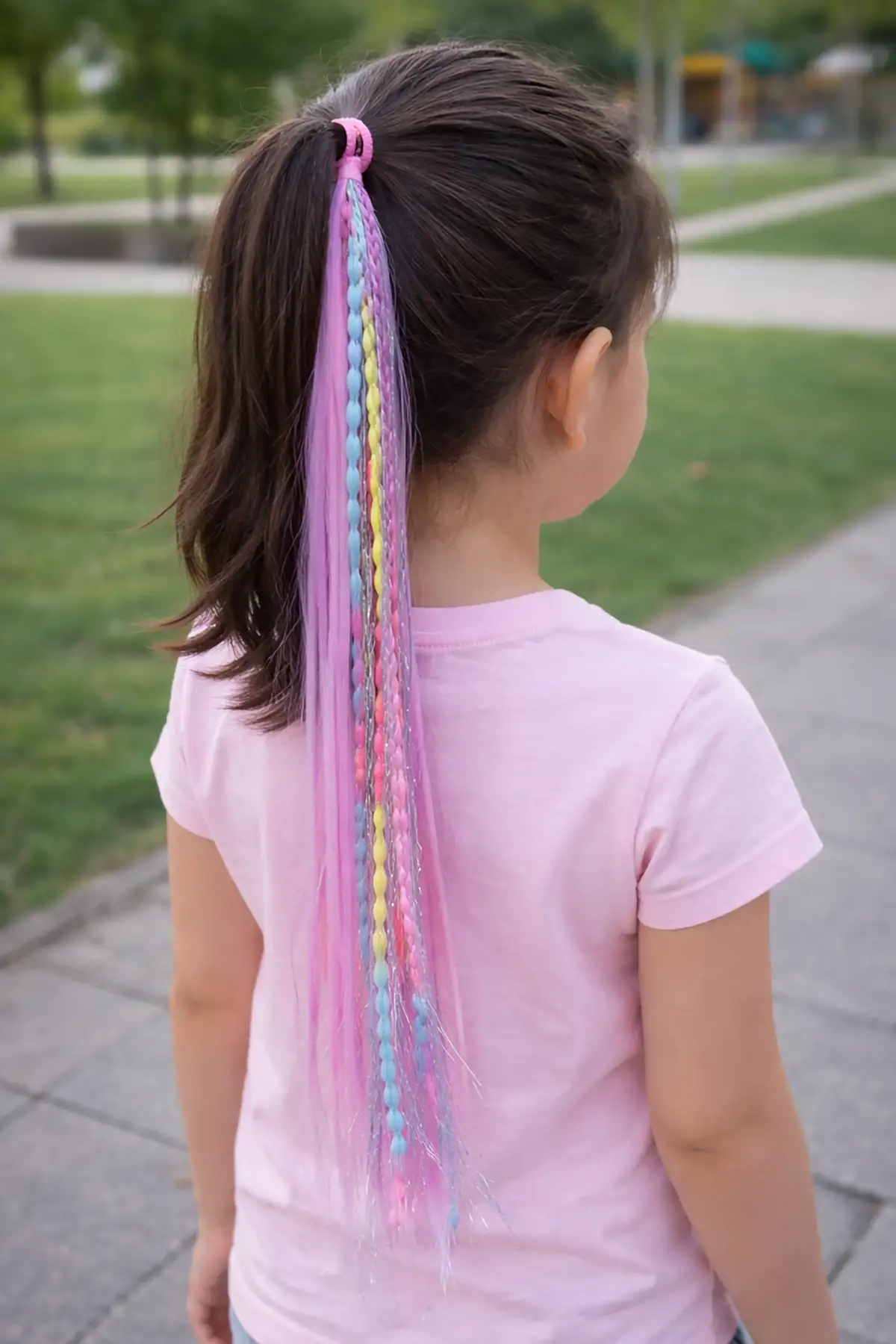 Pembe Ve Mor Renk Saç Detaylı Lastik Toka