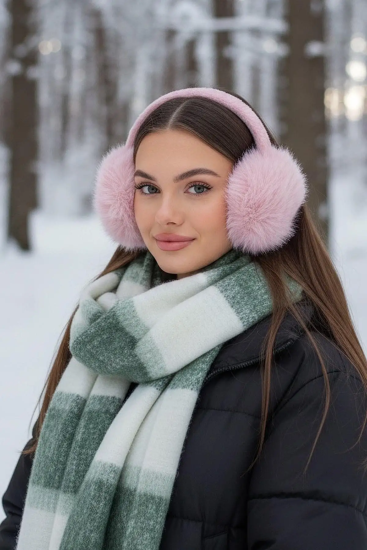 Pudra Pembe Renk Peluş Kulaklık