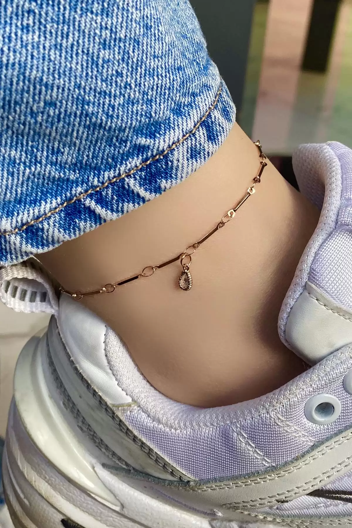 Rose Gold Renk Taş Detaylı Çelik Halhal