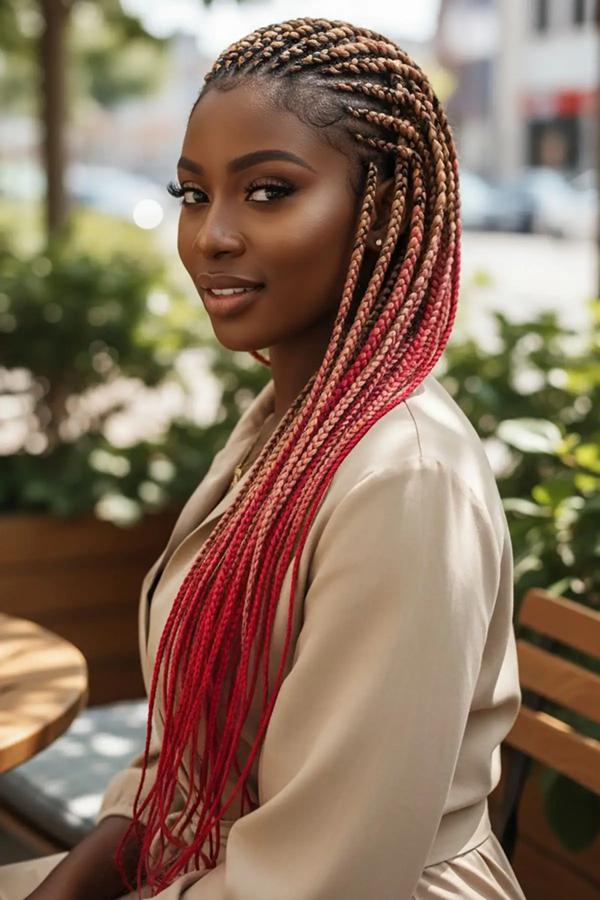 Sarı Pembe İki Renk Ombreli Afrika Zenci Örgüsü Box Braid Sentetik Saç 60cm 100gr