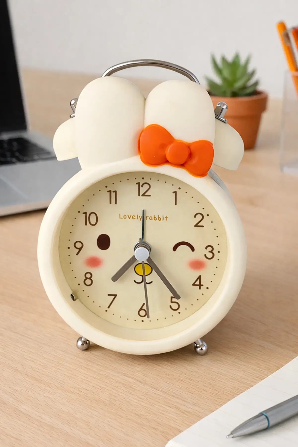 Sarı Renk Mini Dekoratif Işıklı Alarmlı Yuvarlak Masa Saati