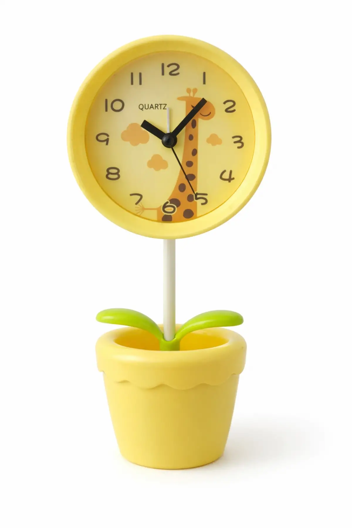Sarı Renk Saksı Figürlü Alarmlı Masa Saati