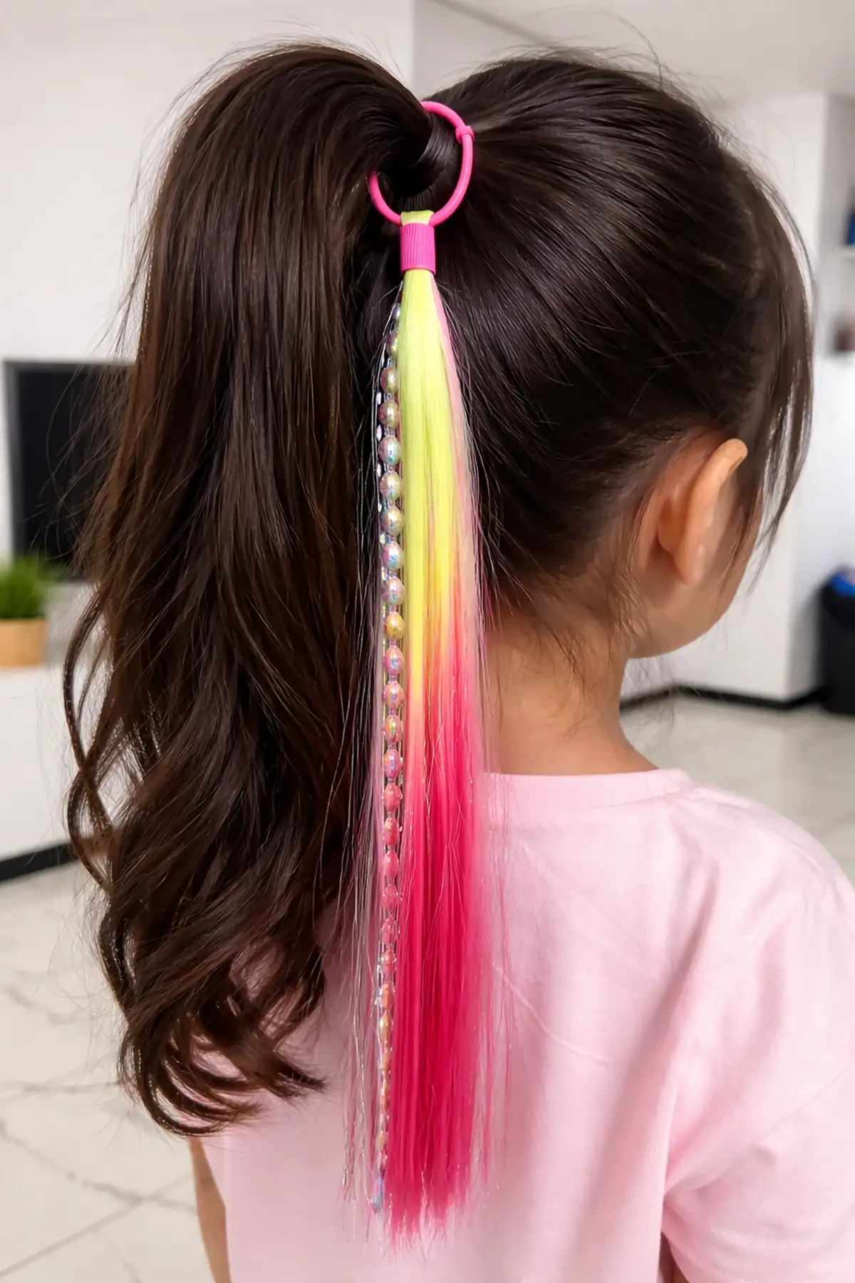 Sarı Ve Pembe Renk Saç Detaylı Lastik Toka