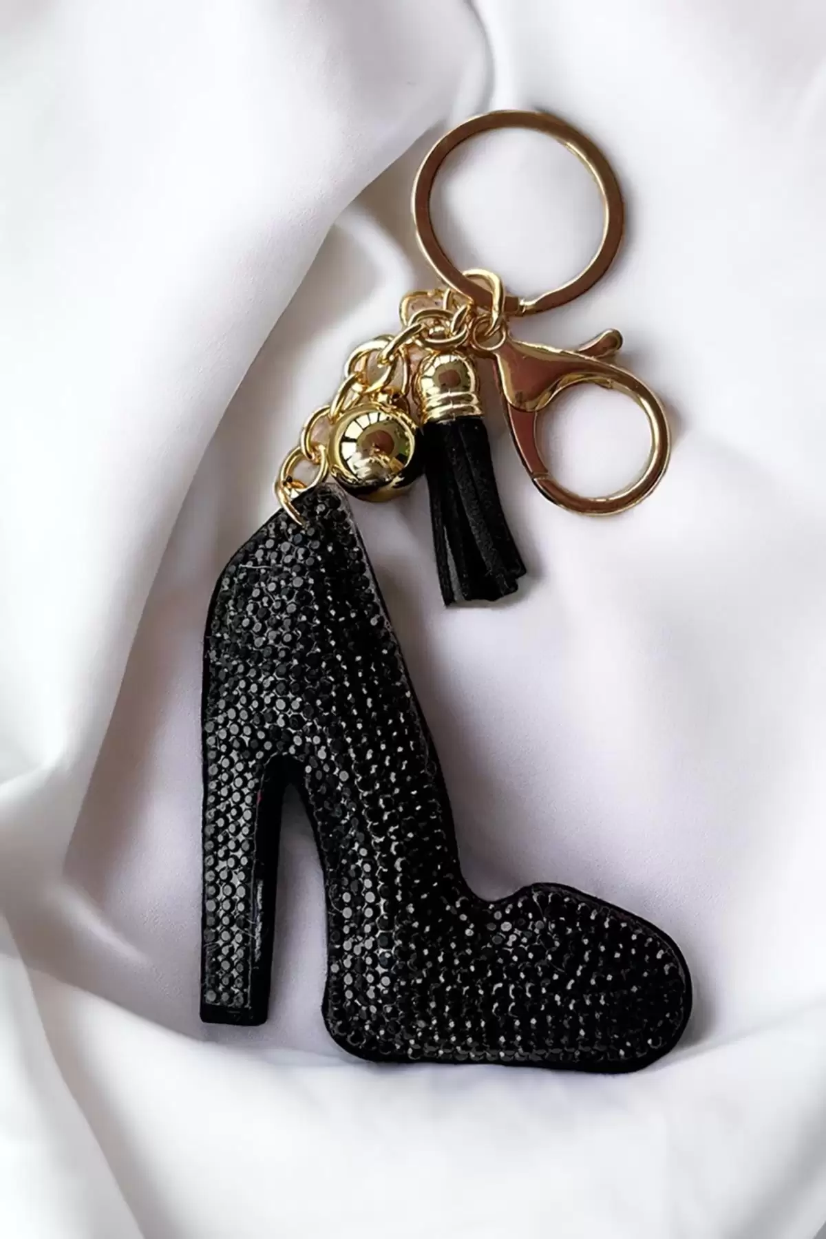 Siyah Renk Ayakkabı Figürlü Taş Detaylı Anahtarlık