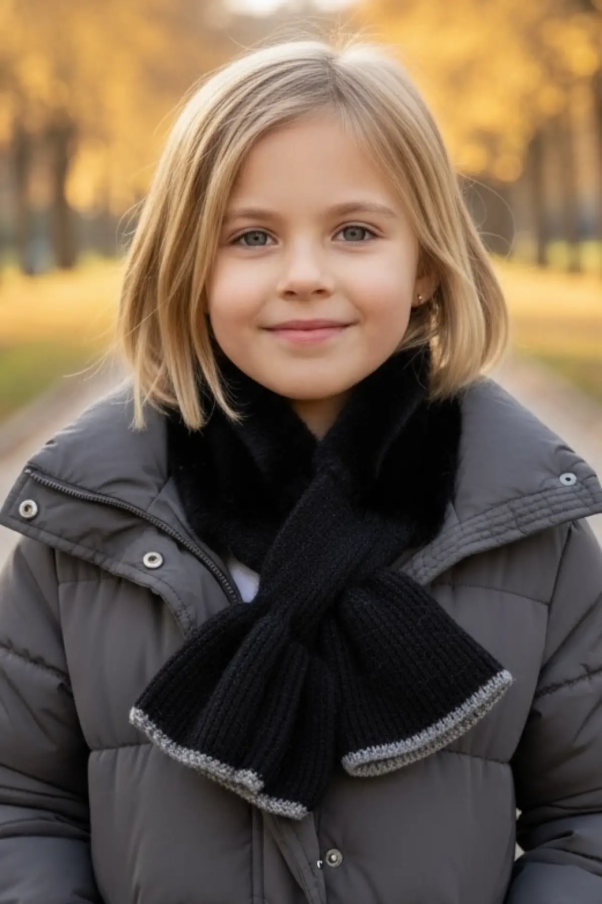 Siyah Renk Çocuk Peluş Atkı