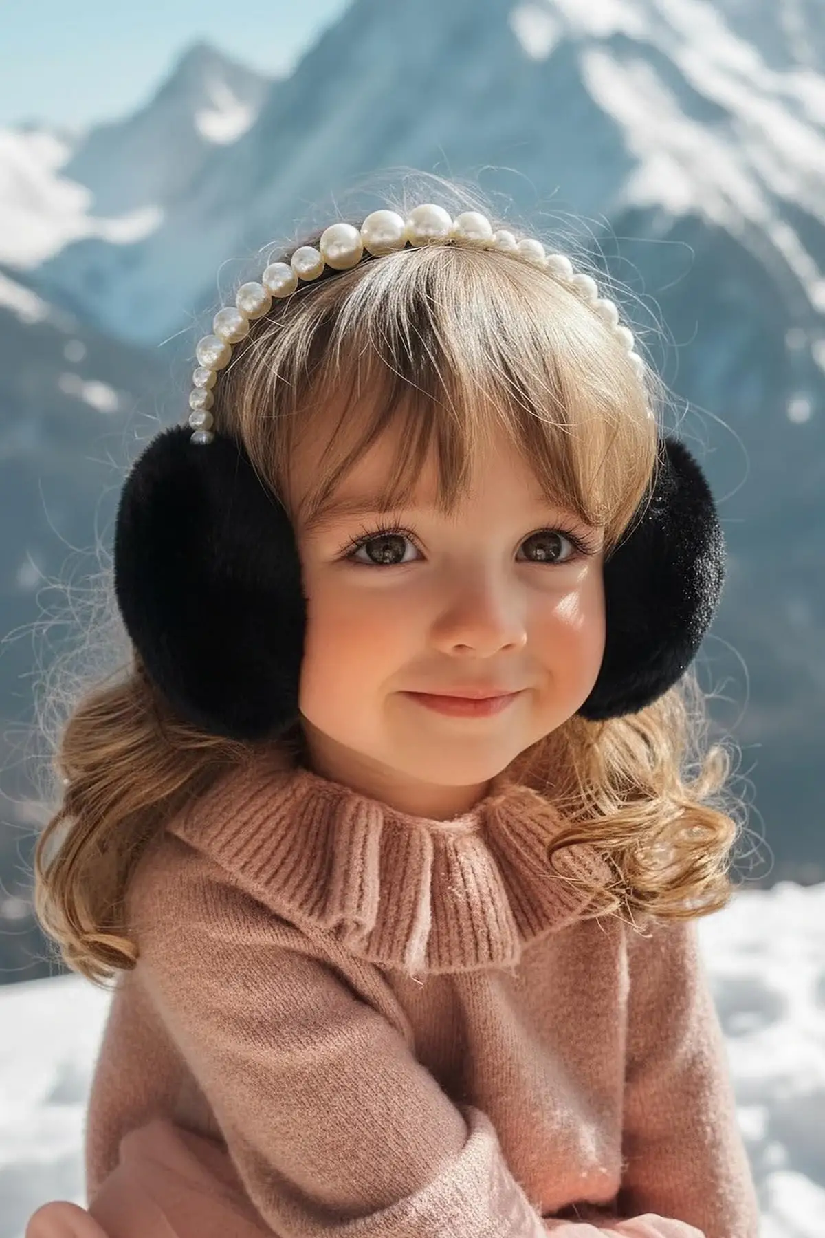 Siyah Renk İnci Detaylı Peluş Kulaklık