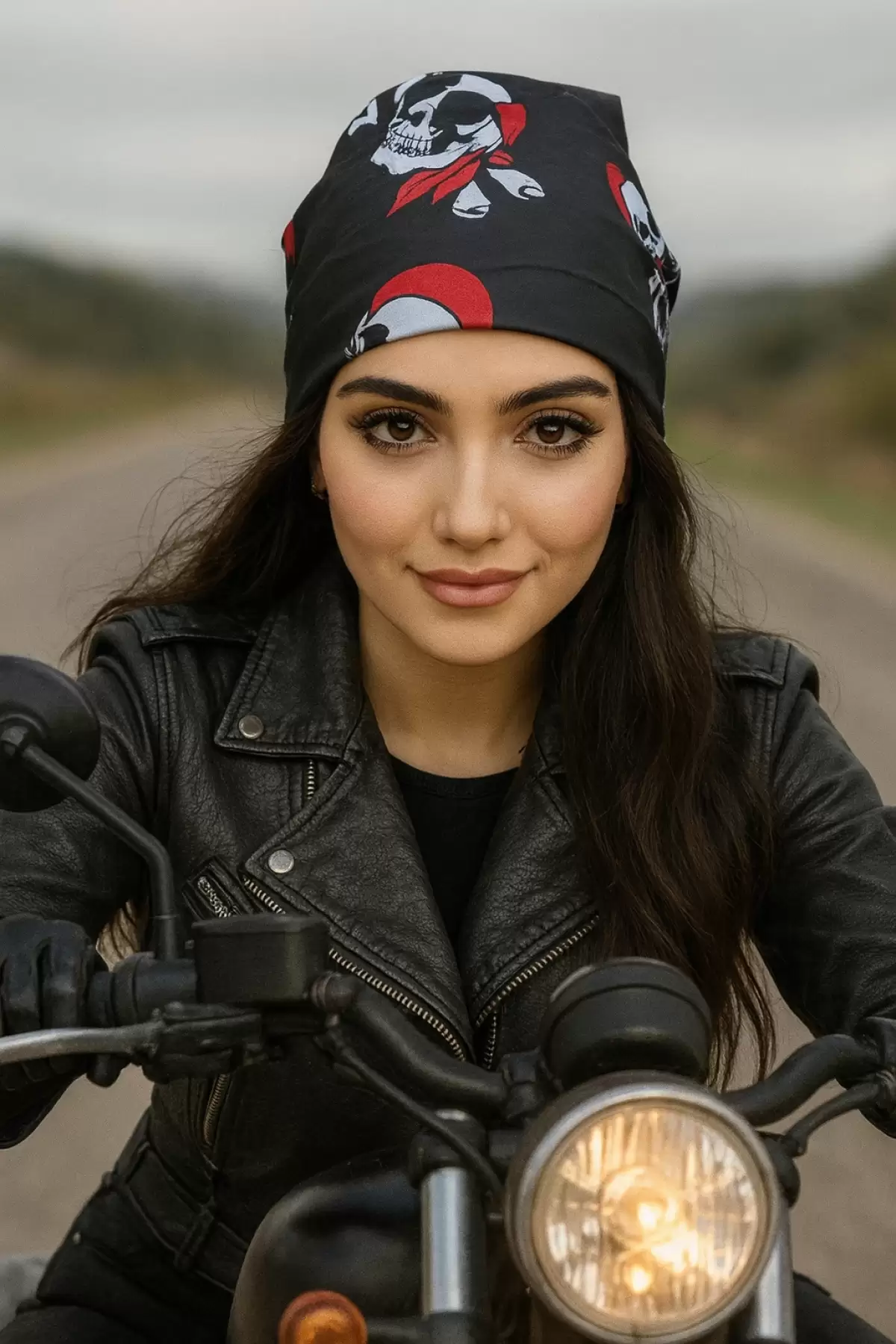 Siyah Renk Kurukafa Figürlü Bandana