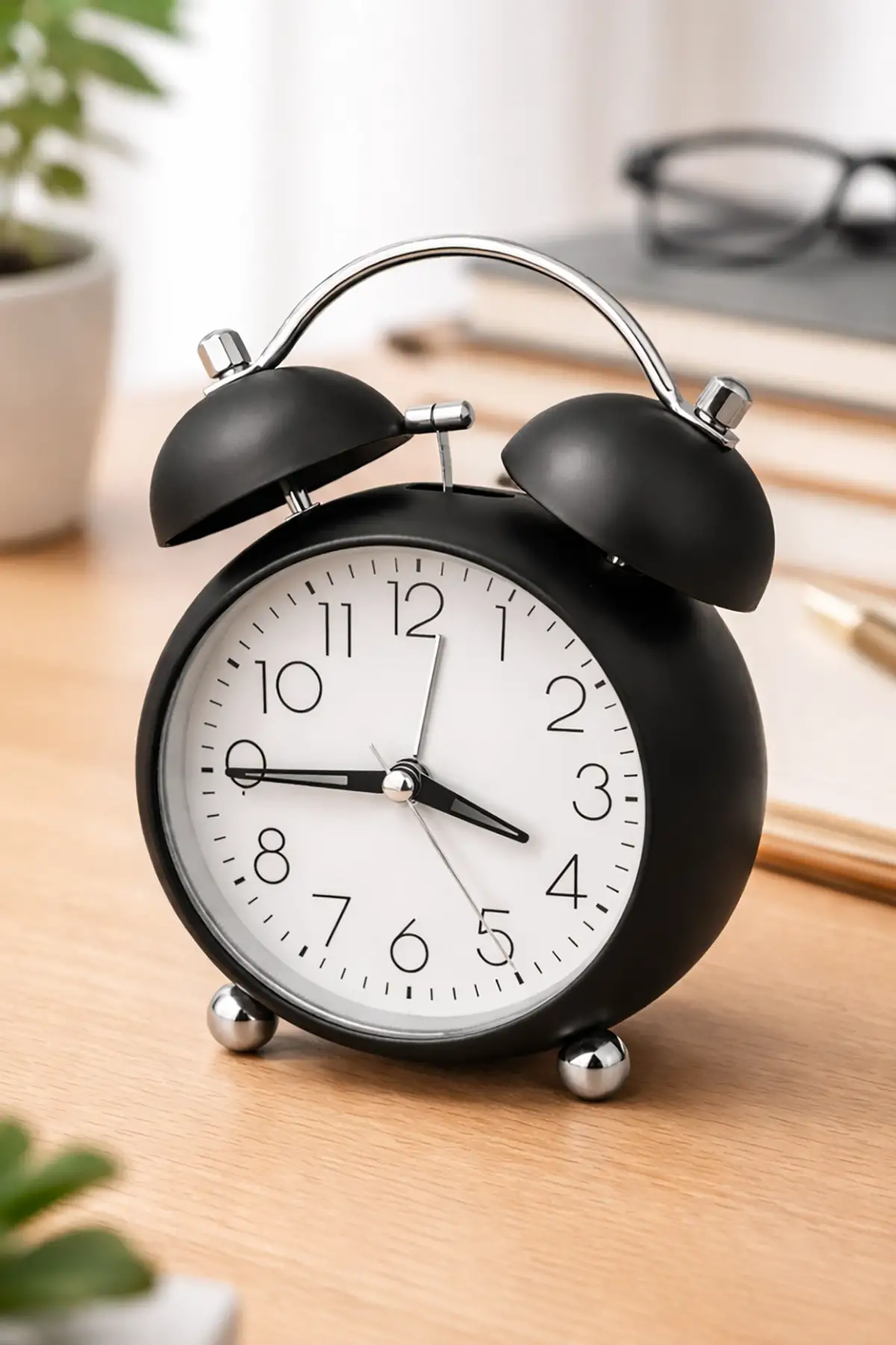 Siyah Renk Mini Dekoratif Işıklı Alarmlı Yuvarlak Masa Saati