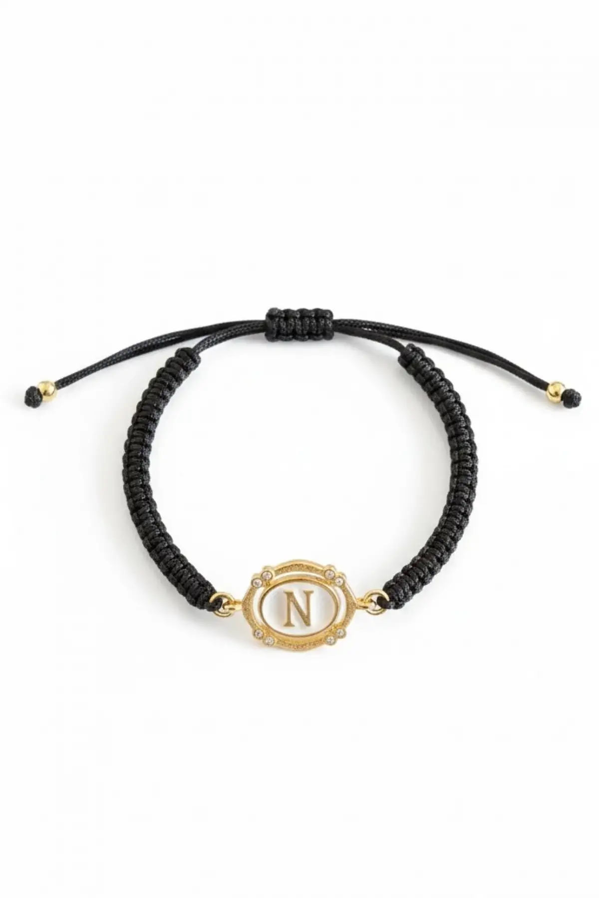 Siyah Renk N Harf Asansörlü Çelik İp Bileklik