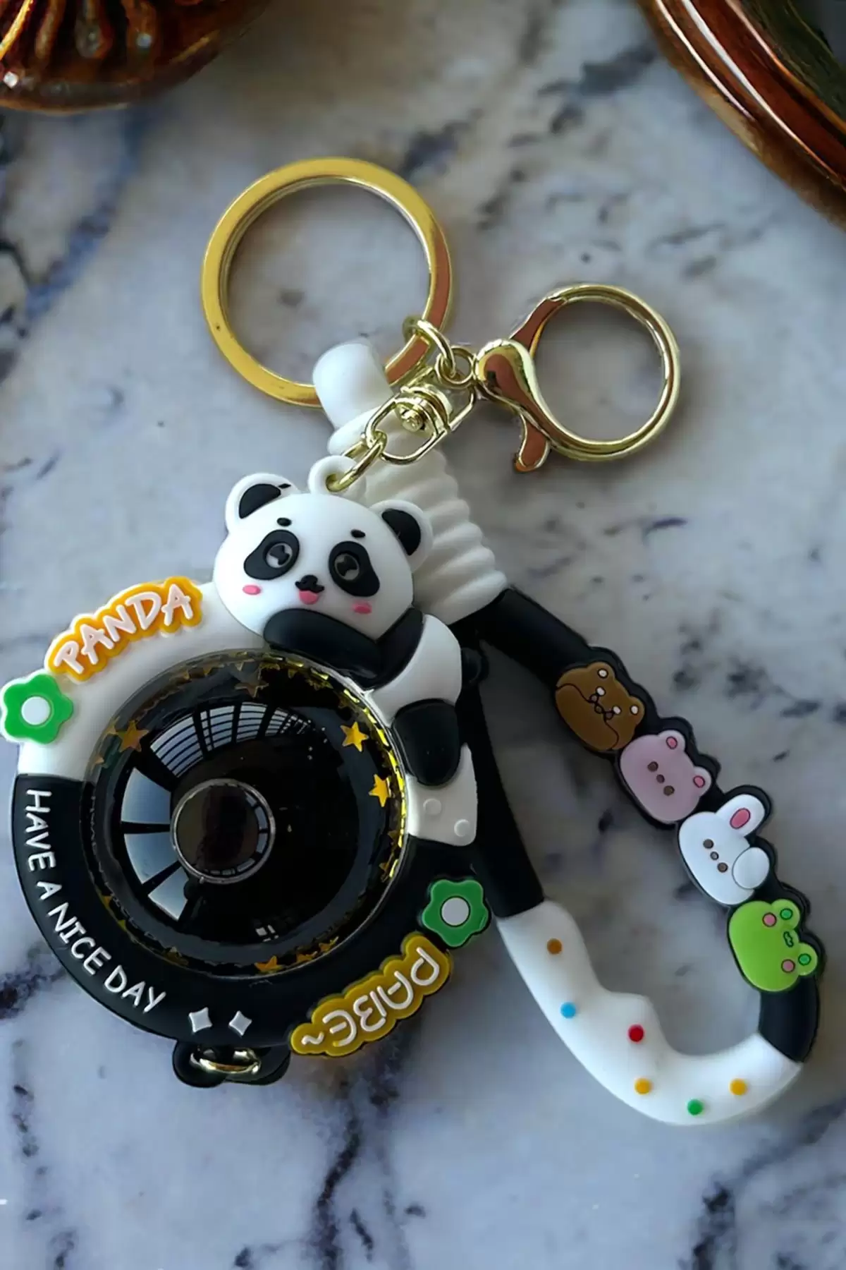 Siyah Renk Panda Figürlü Sim Detaylı Anahtarlık