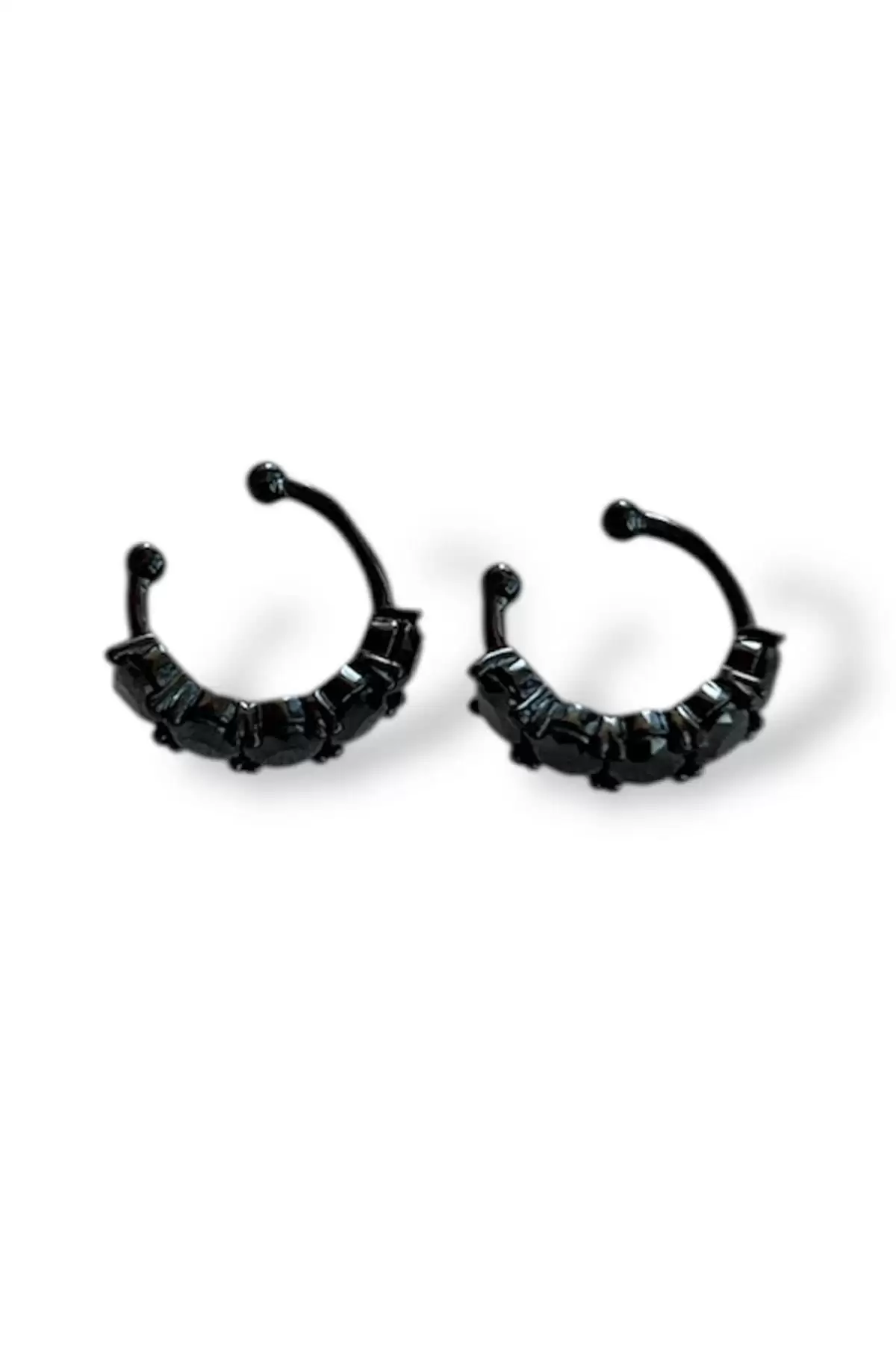 Siyah Renk Taş Detaylı Ear Cuff (Çift)