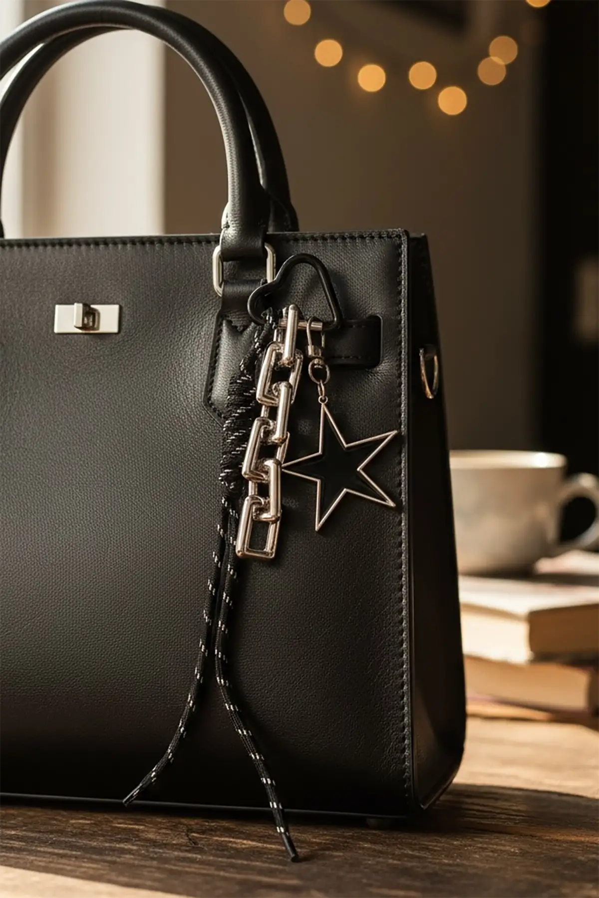 Siyah Renk Yıldız Figürlü Çanta Charm/ Anahtarlık