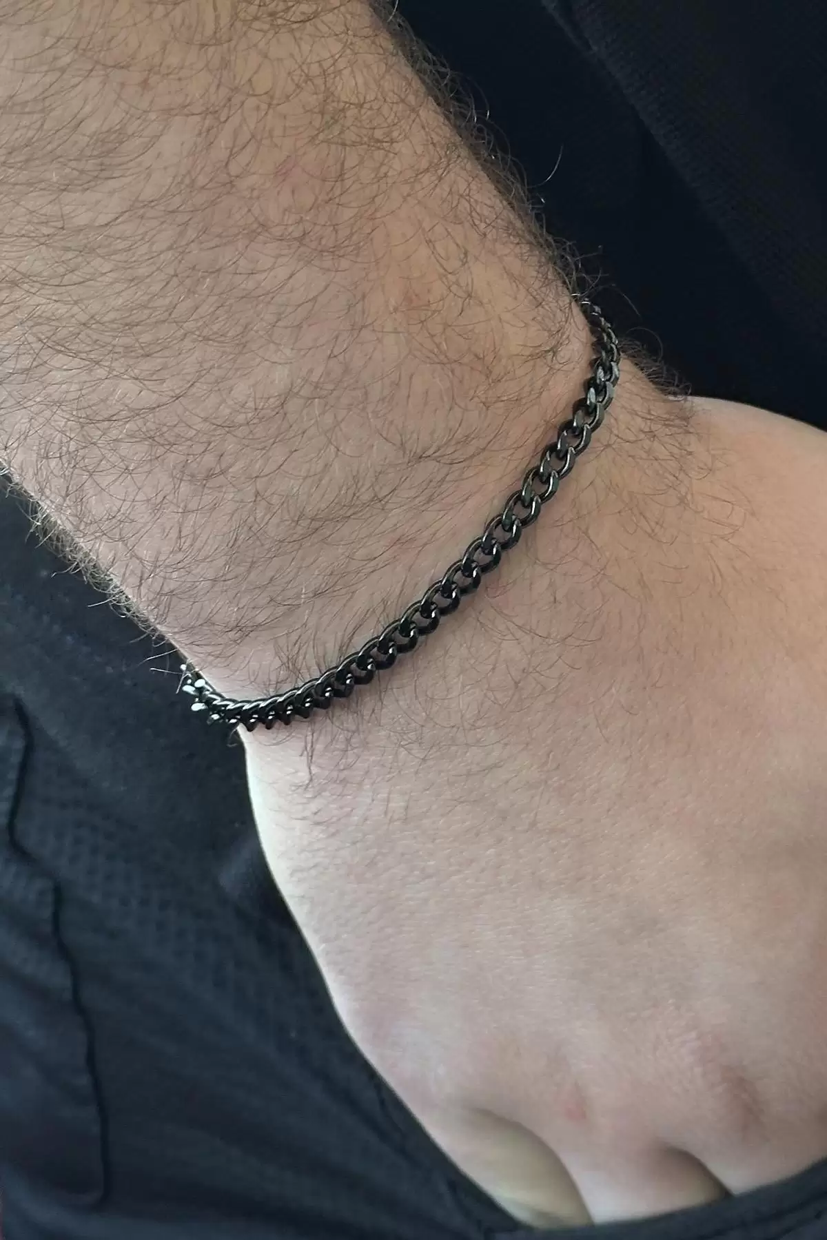 Siyah Renk Zincir Detaylı Erkek Çelik Bileklik