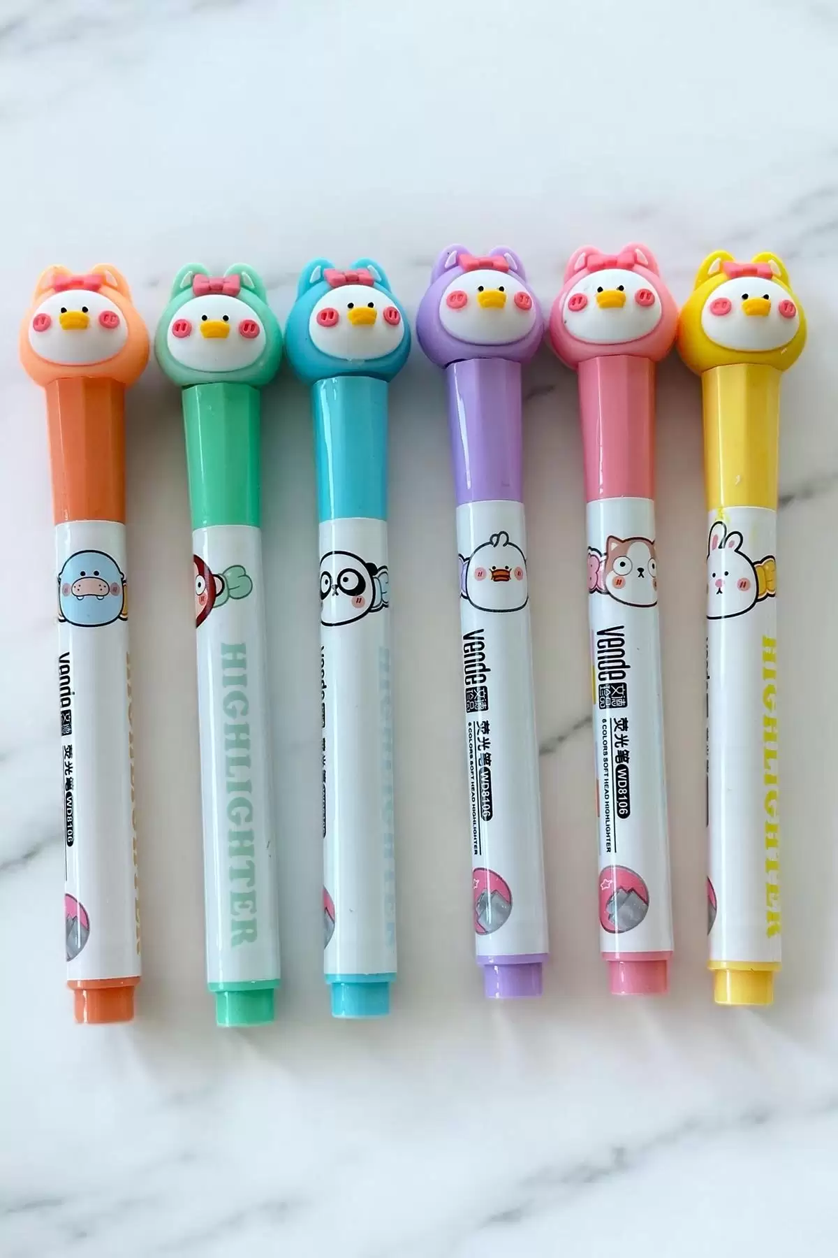 Tavuk Figürlü 6lı Fosforlu Kalem Set