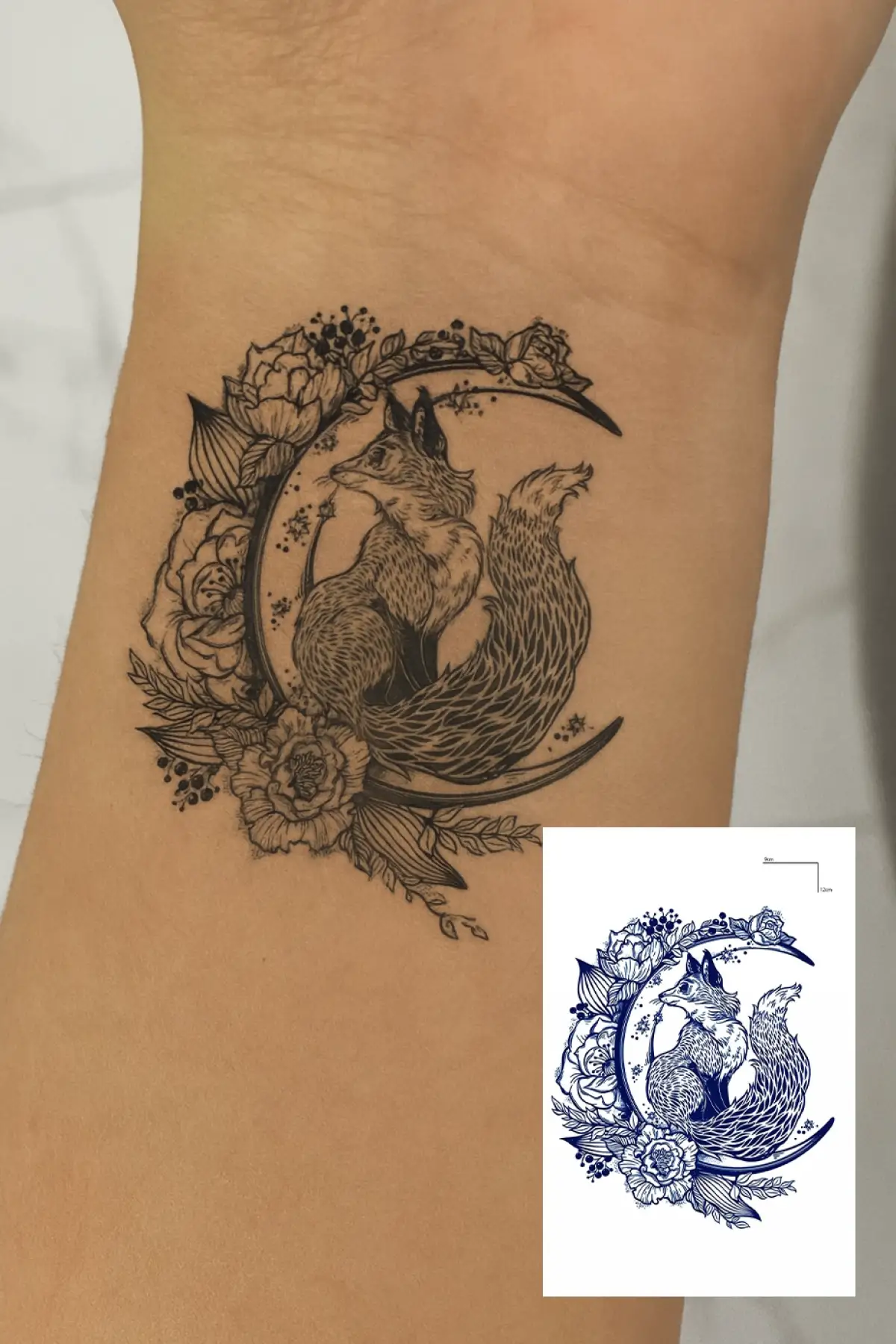 Tilki Ve Çiçek Figürlü 12 Saat Sonra Kararan Geçici Dövme Tattoo