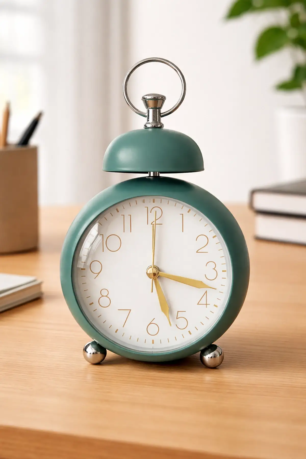 Turkuaz Renk Mini Dekoratif Işıklı Alarmlı Yuvarlak Masa Saati
