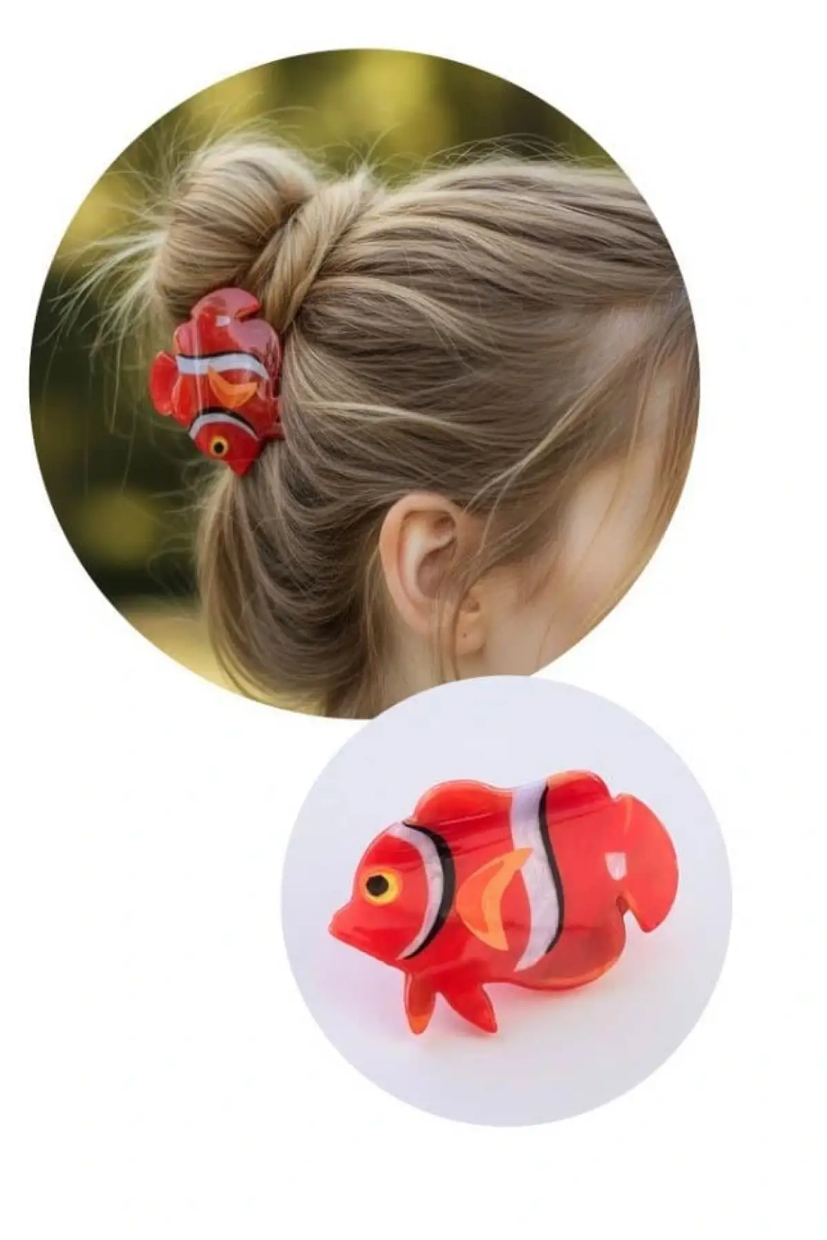 Turuncu Renk Balık Figürlü Kemik Mandal Toka