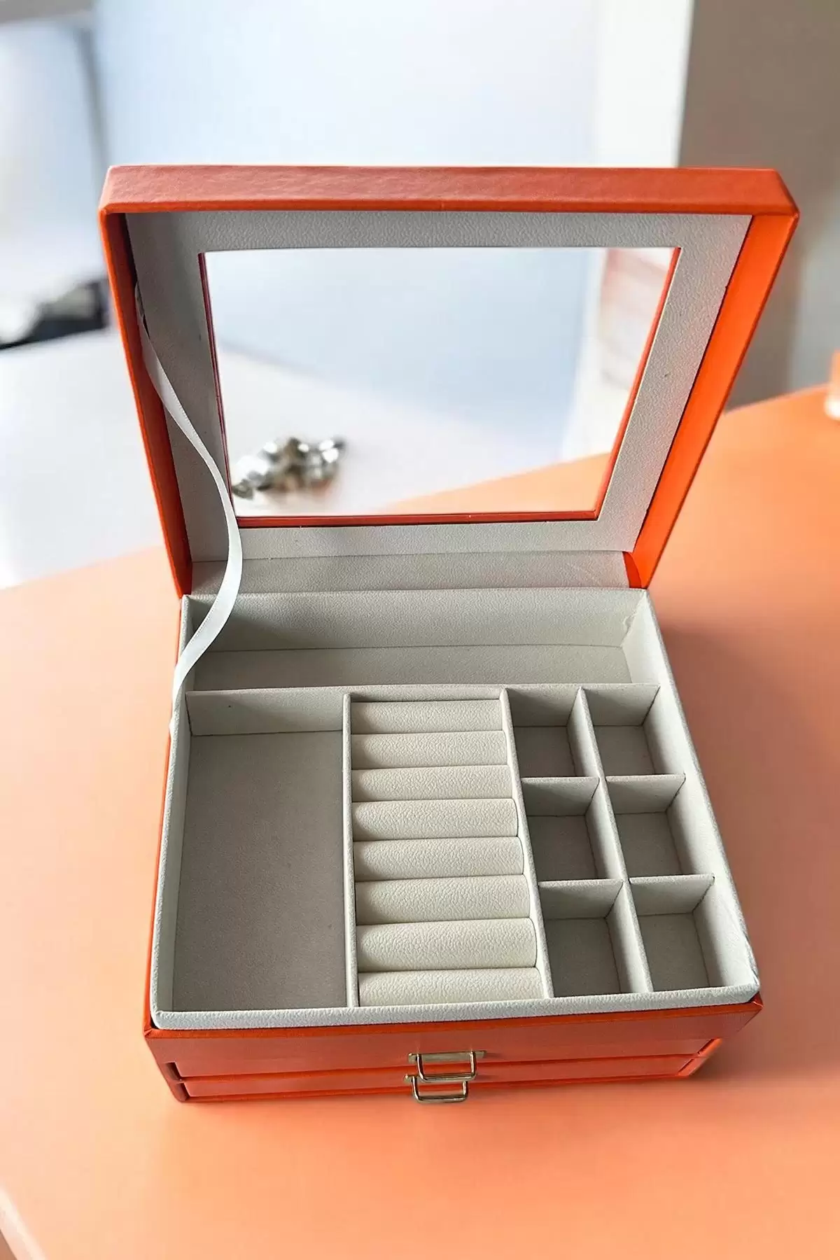 Turuncu Renk Bölmeli Çekmeceli Takı Organizeri