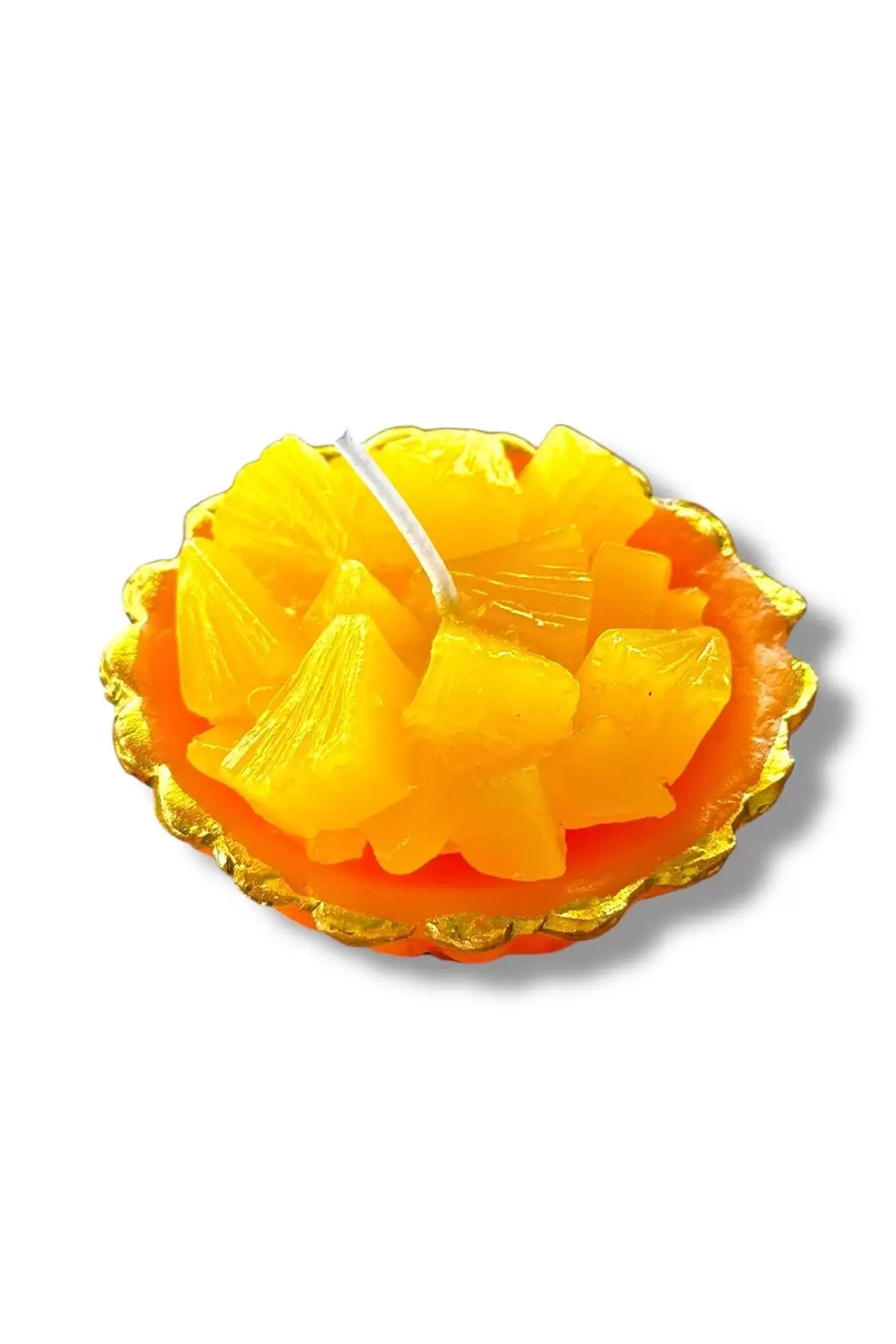 Turuncu Ve Sarı Renk Ananas Figürlü Kokulu Dekoratif Mum