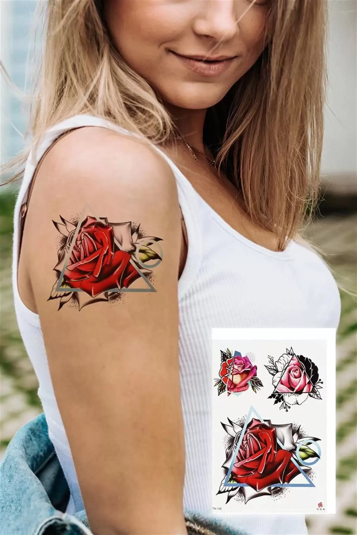 Üçgen Gül Geçici Dövme Tattoo