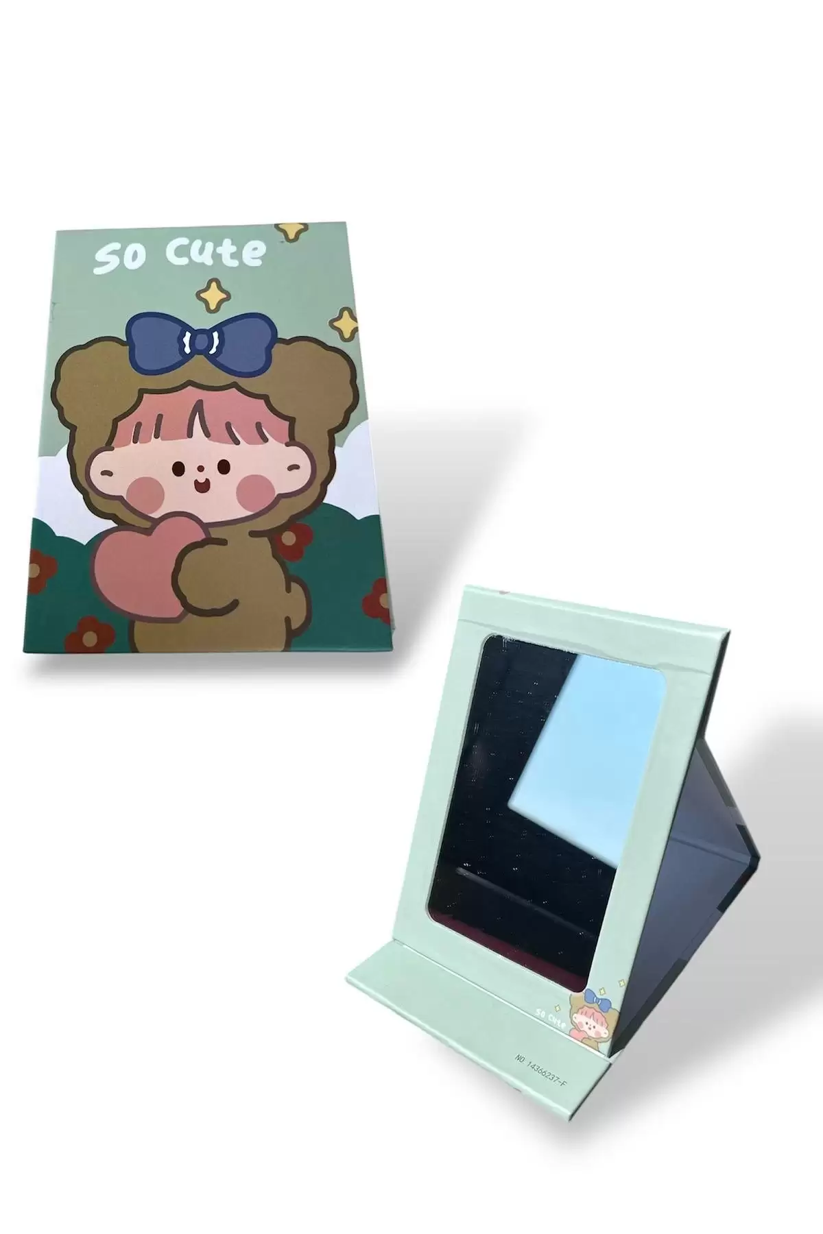 Yeşil Renk Kız Figürlü So Cute Yazı Detaylı Masa Aynası