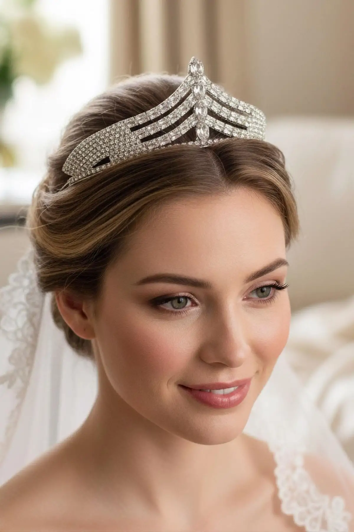 Zirkon Taşlı Gelin/Kına/Nişan/Söz Tasarım Taç