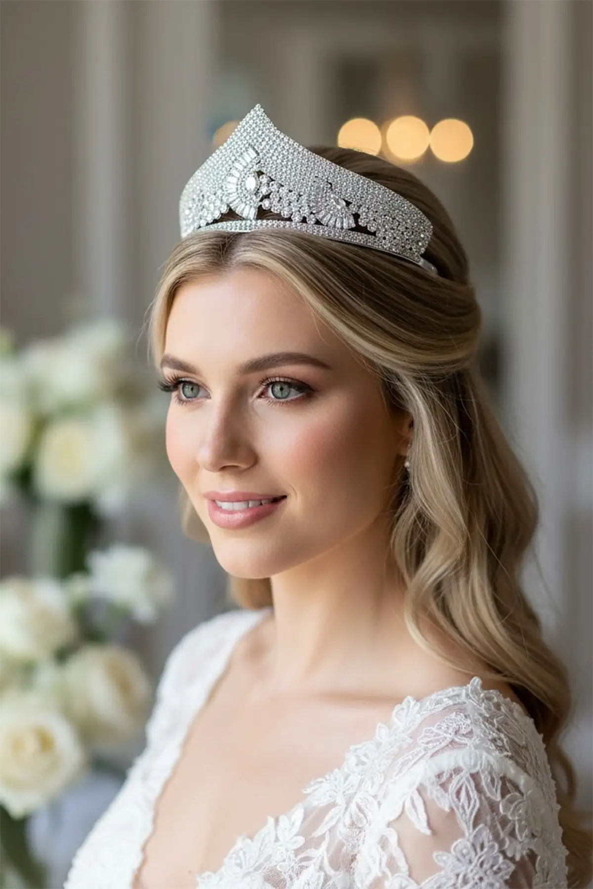 Zirkon Taşlı Gelin/Kına/Nişan/Söz Tasarım Taç