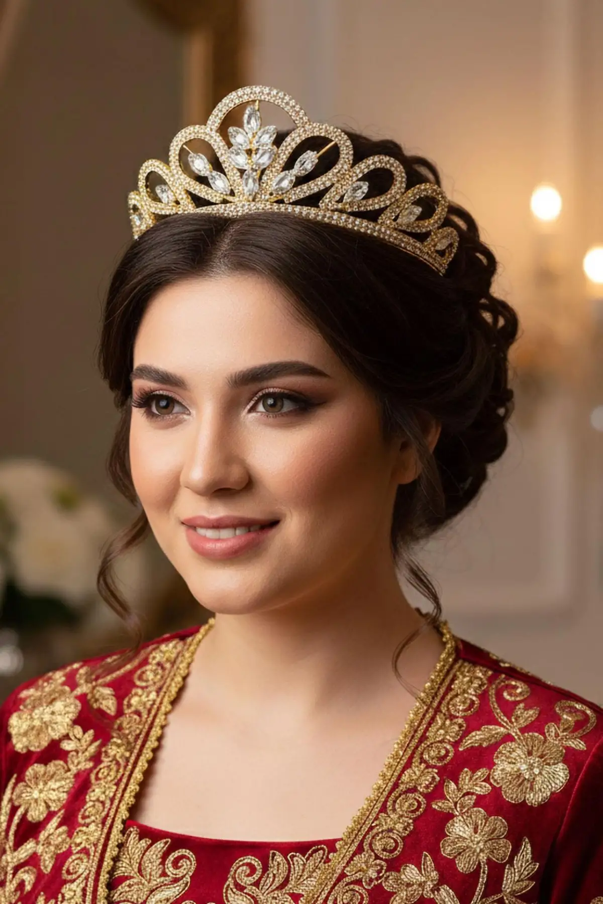 Zirkon Taşlı Gelin/Kına/Nişan/Söz Tasarım Taç