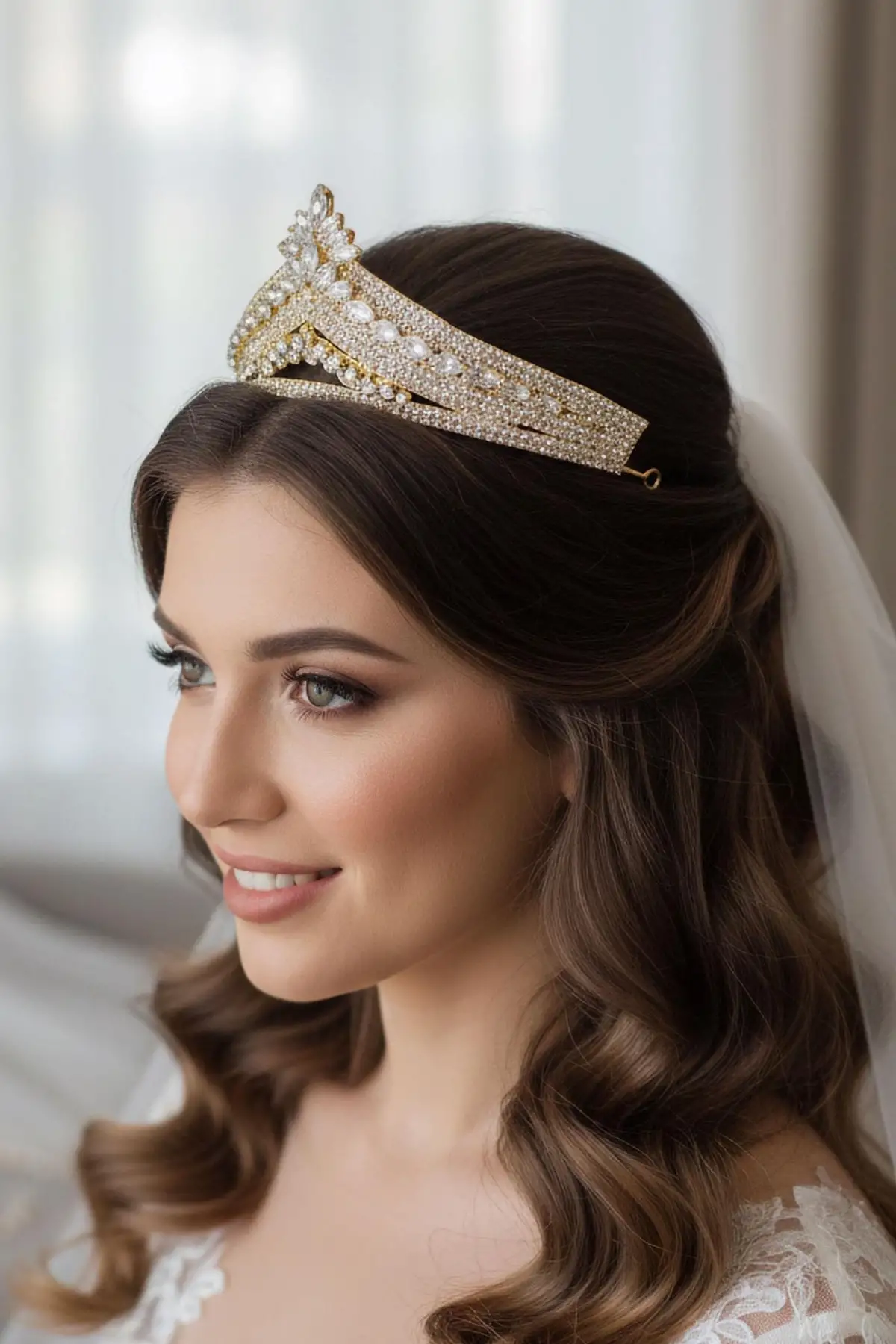 Zirkon Taşlı Gelin/Kına/Nişan/Söz Tasarım Taç