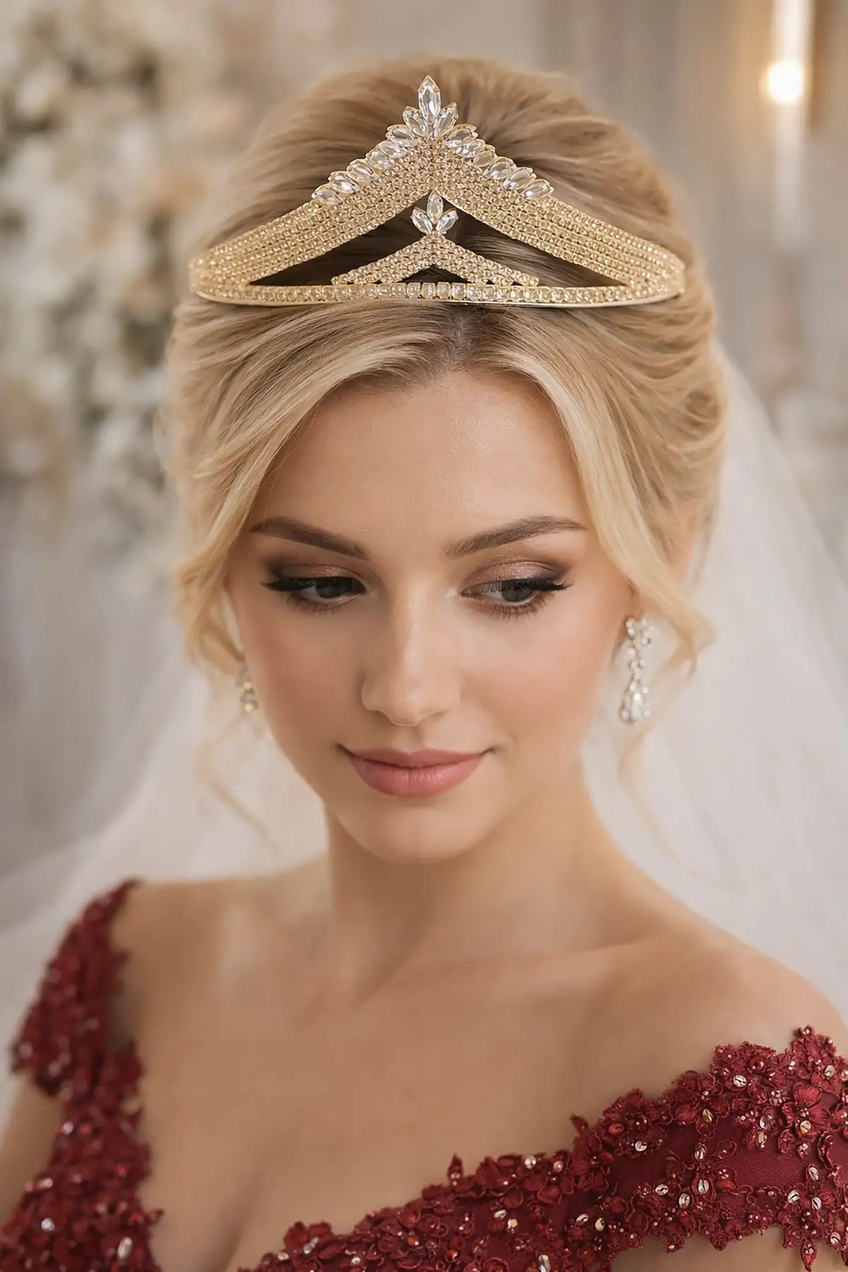 Zirkon Taşlı Gelin/Kına/Nişan/Söz Tasarım Taç