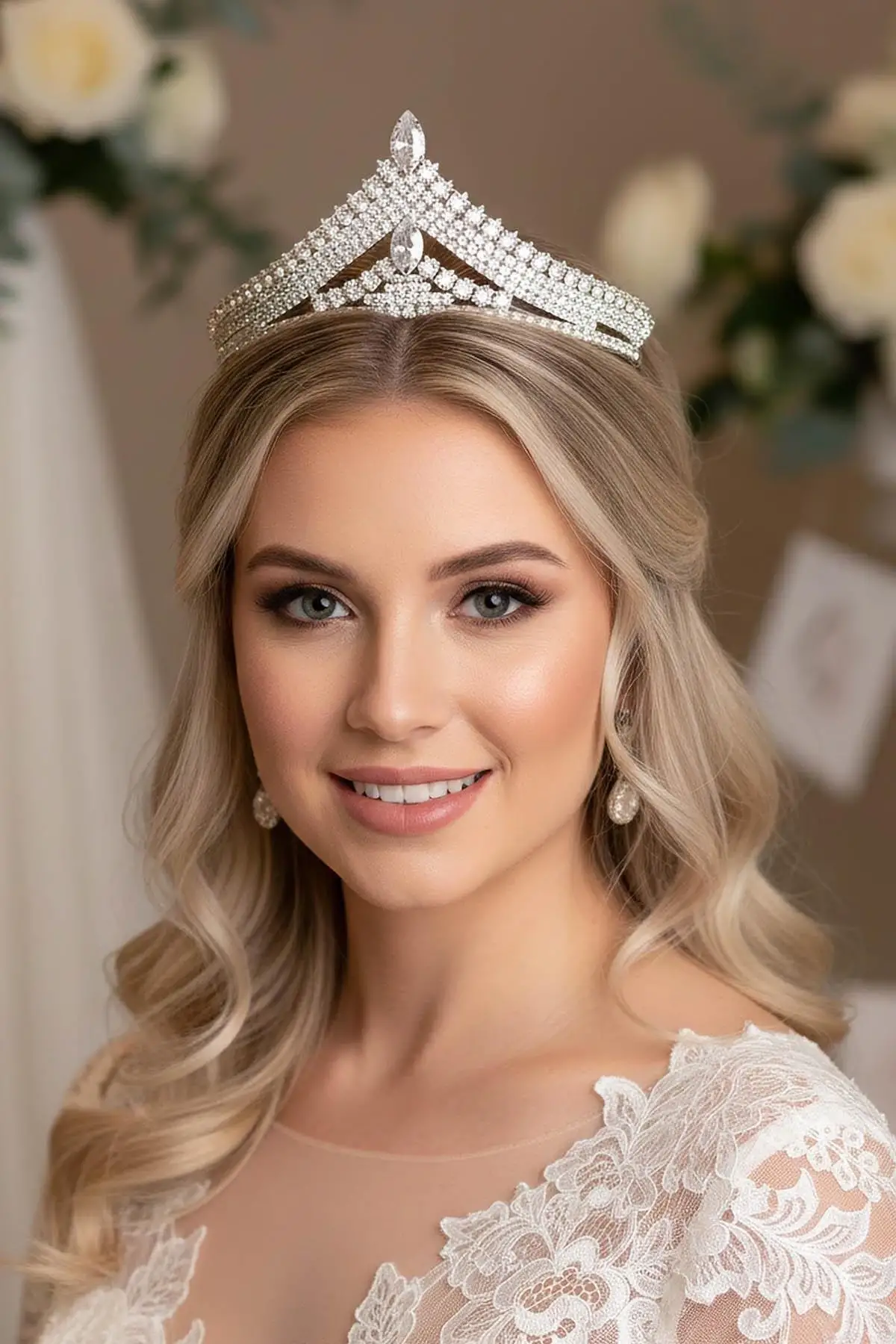 Zirkon Taşlı Gelin/Kına/Nişan/Söz Tasarım Taç