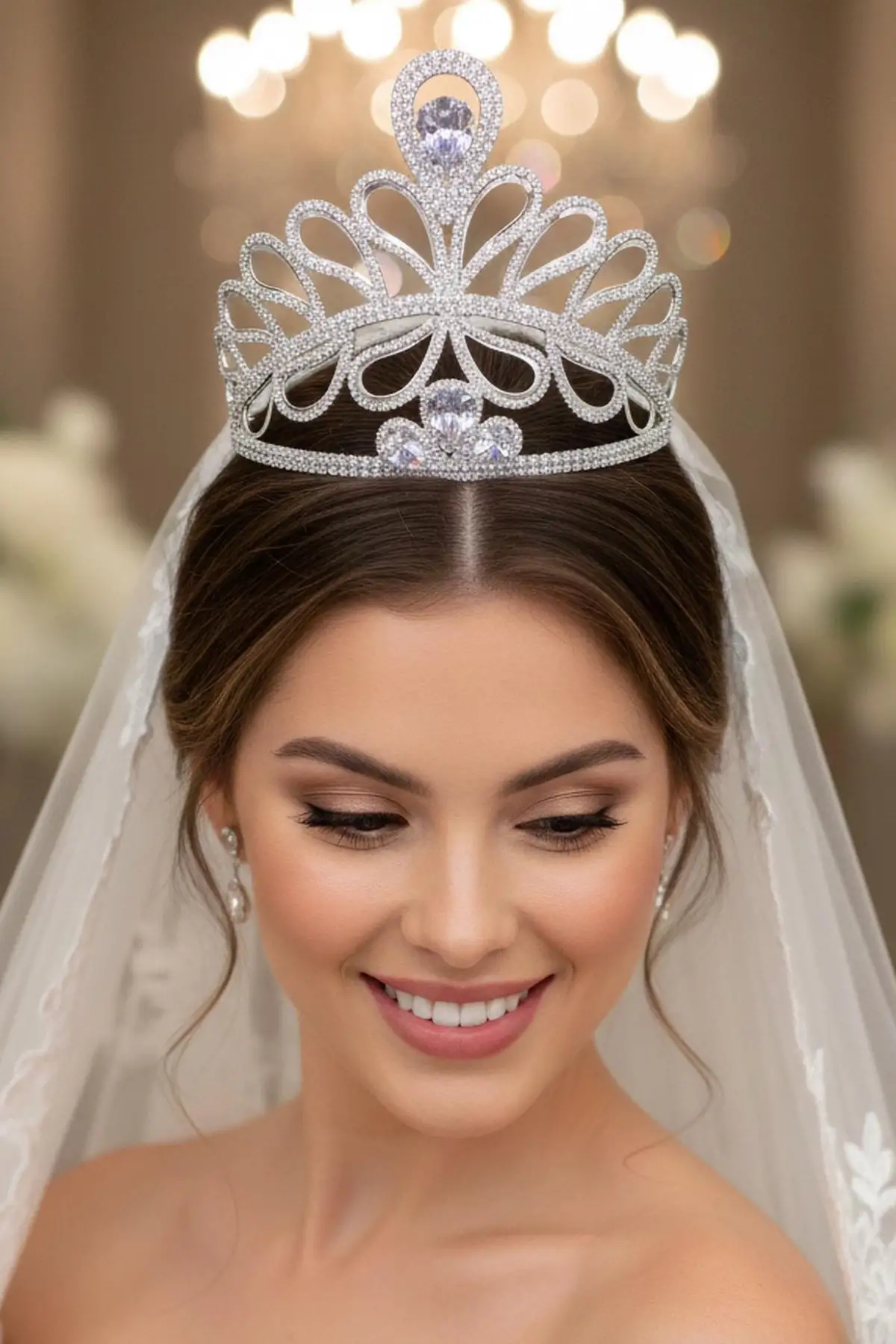 Zirkon Taşlı Gelin/Kına/Nişan/Söz Tasarım Taç