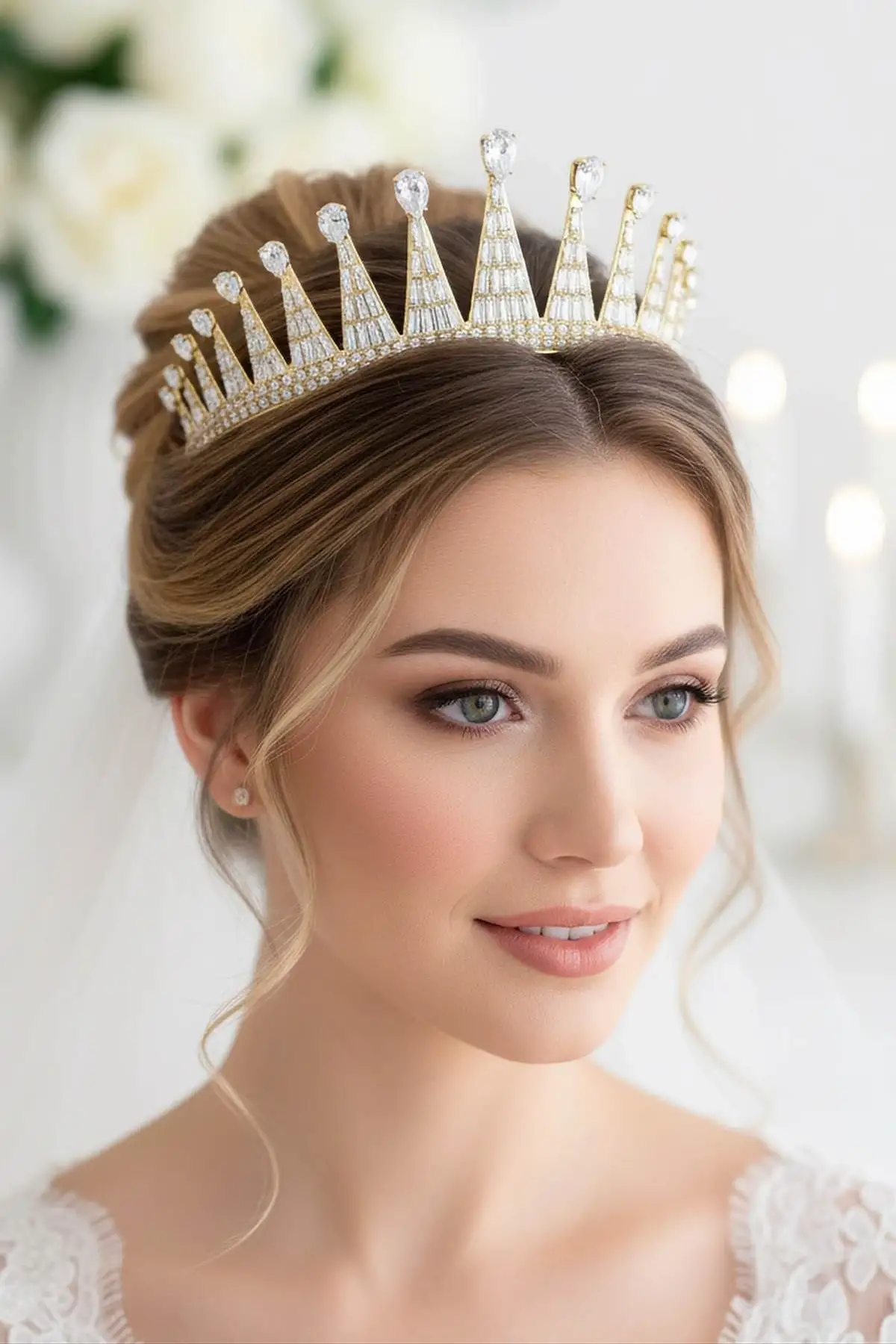 Zirkon Taşlı Gelin/Kına/Nişan/Söz Tasarım Taç