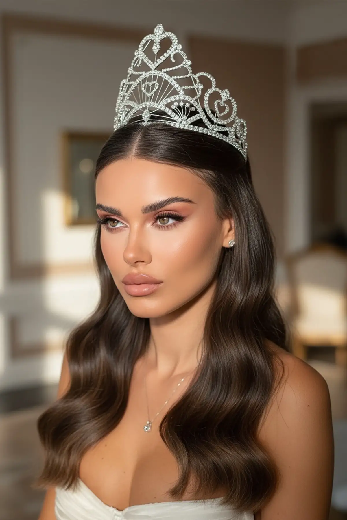 Zirkon Taşlı Gelin/Kına/Nişan/Söz Tasarım Taç