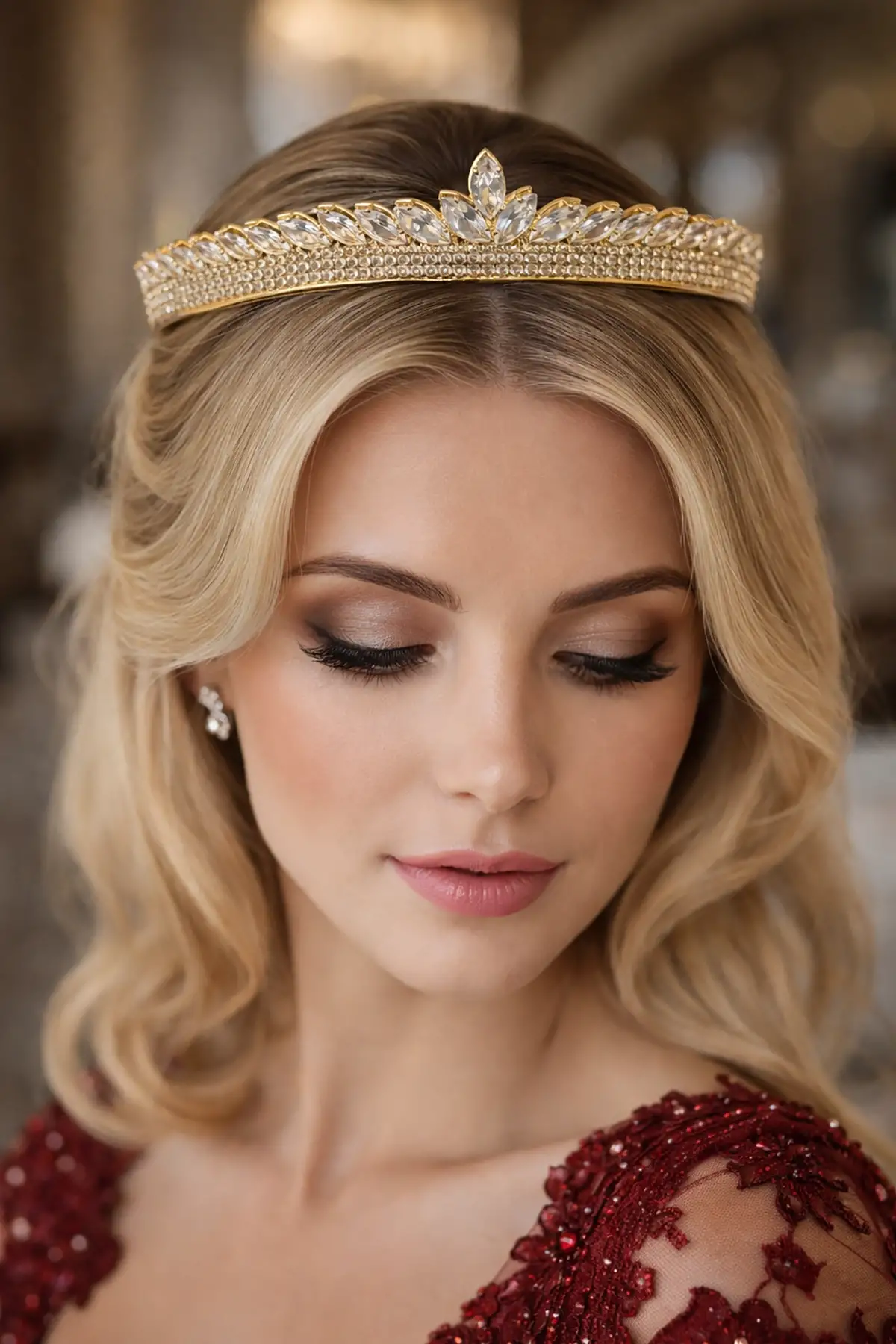 Zirkon Taşlı Gelin/Kına/Nişan/Söz Tasarım Taç