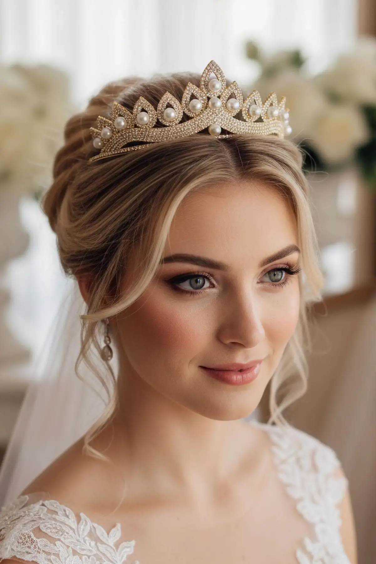 Zirkon Taşlı İnci Detaylı Gelin/Kına/Nişan/Söz Tasarım Taç